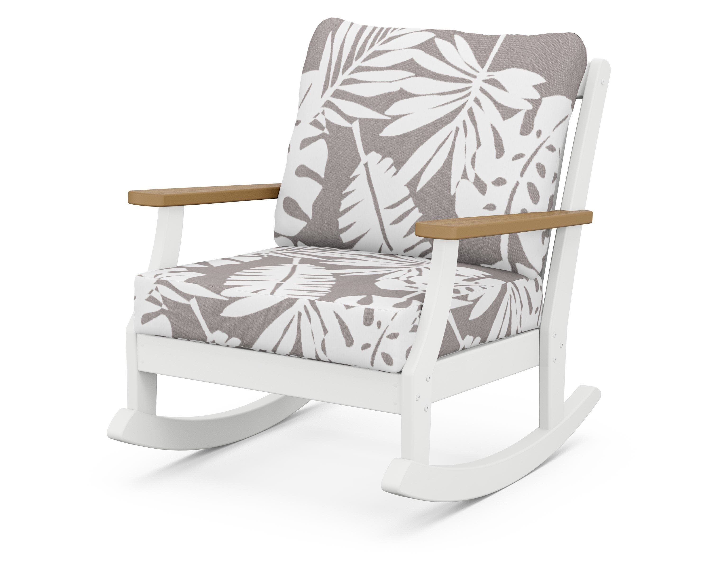 Braxton Deep Seating Rocking Chair in White / Natural / Leaf Grey Mist