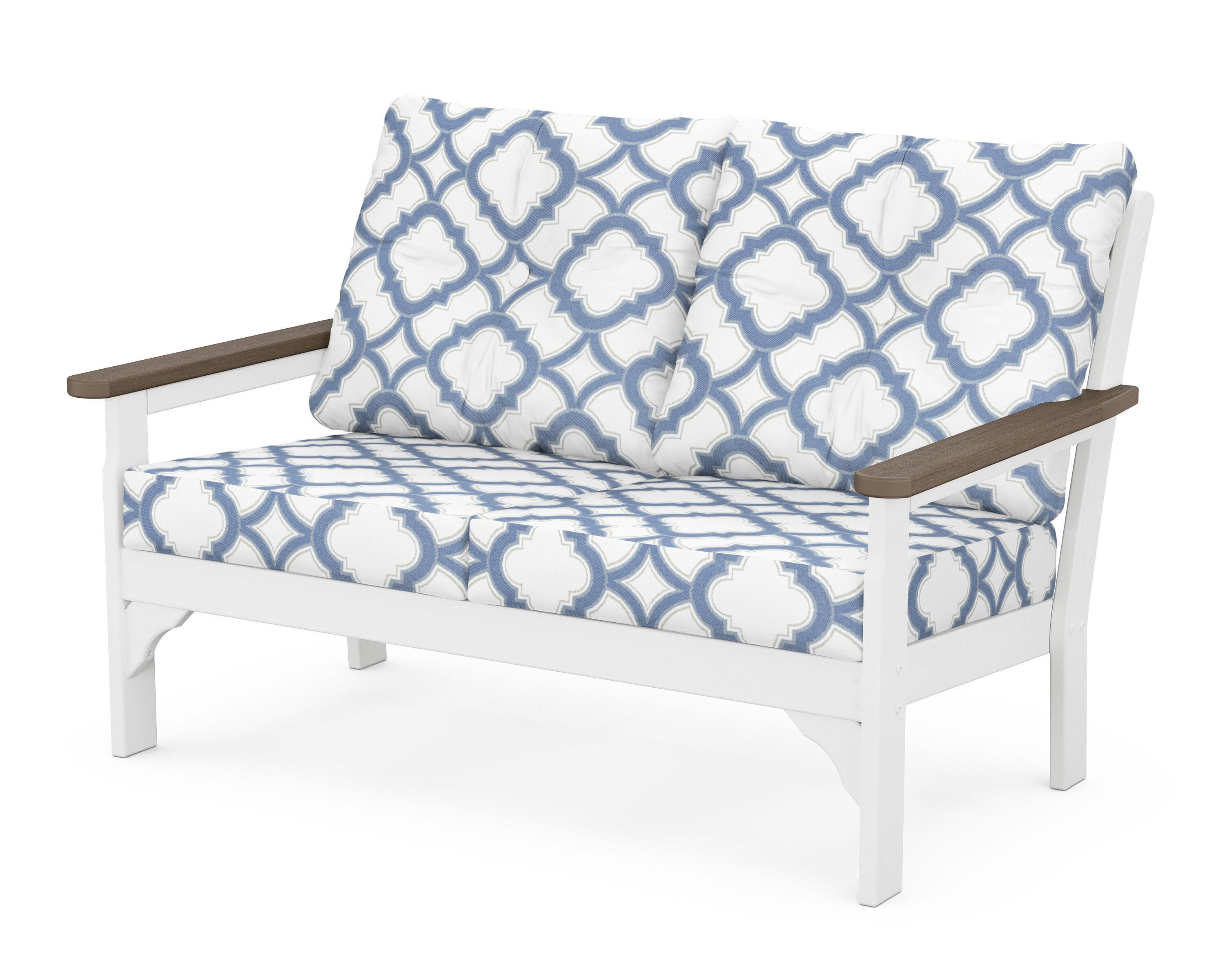 Vineyard Deep Seating Loveseat in White / Kona / Trellis Sky Blue