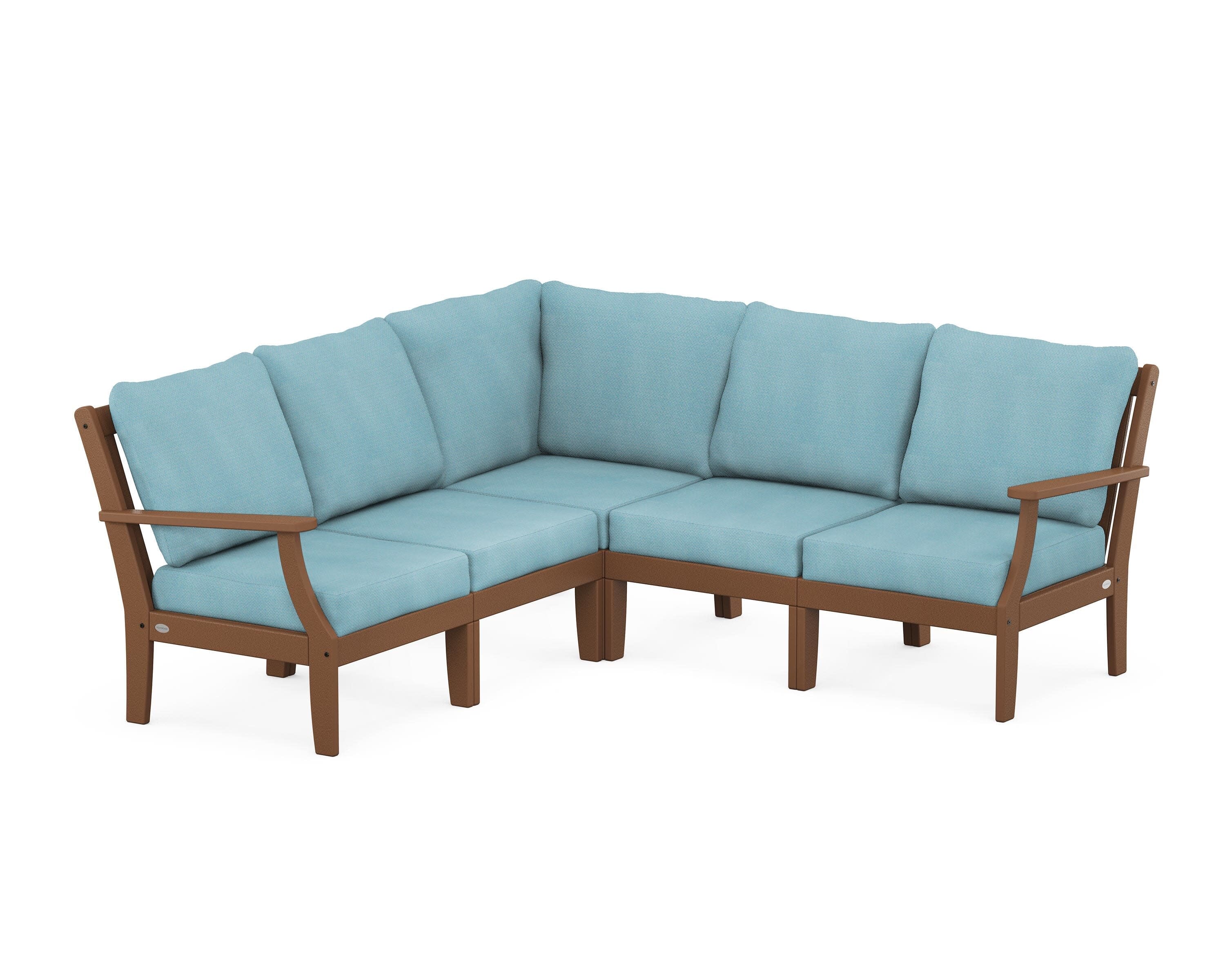 Braxton Modular 5-Piece Deep Seating Set in Teak / Lattice Sky Blue