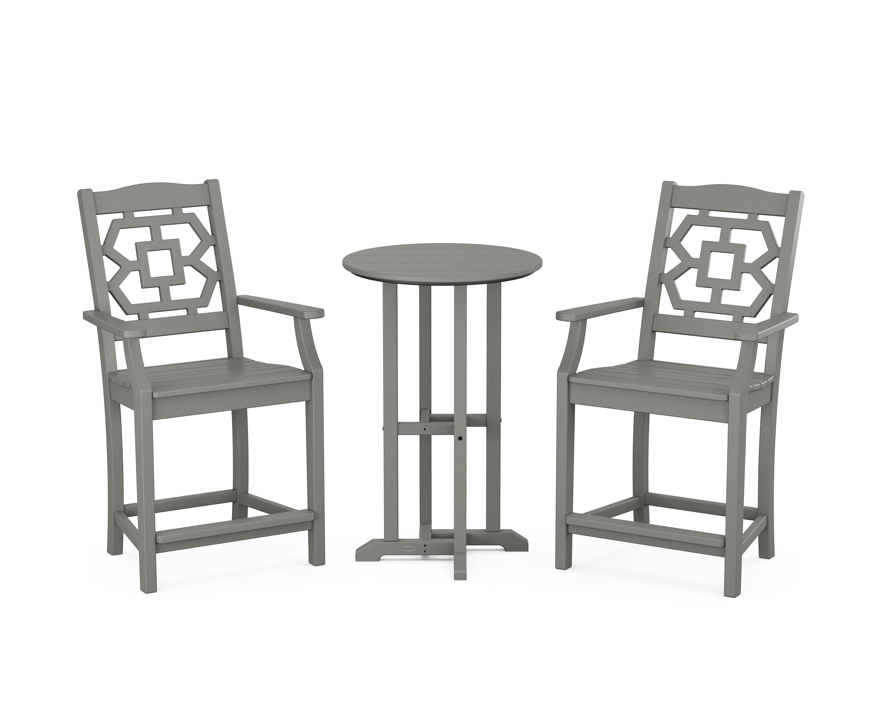 Chinoiserie 3-Piece Farmhouse Bistro Counter Set in Slate Grey