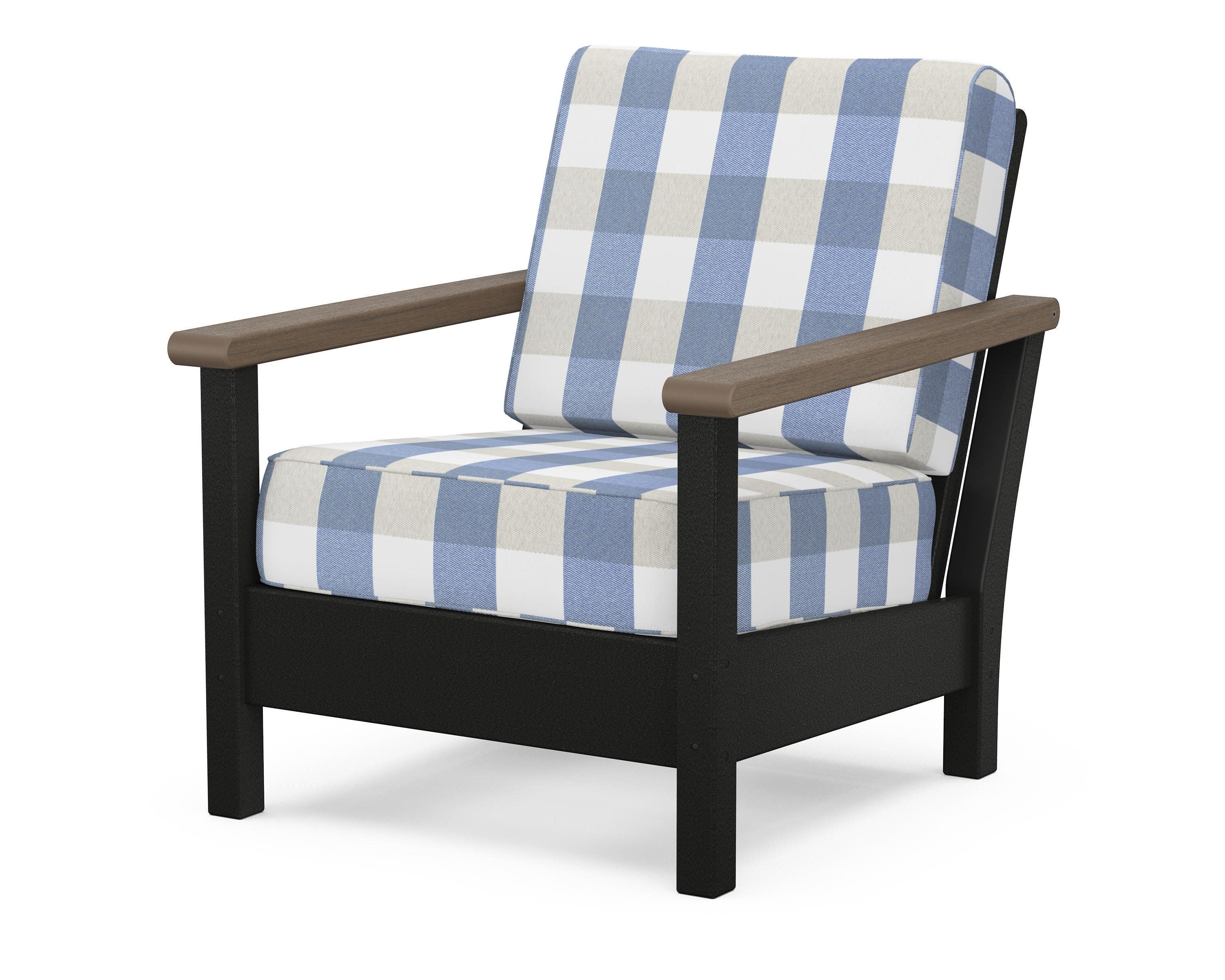 Harbour Deep Seating Chair in Black / Kona / Buffalo Plaid Sky Blue