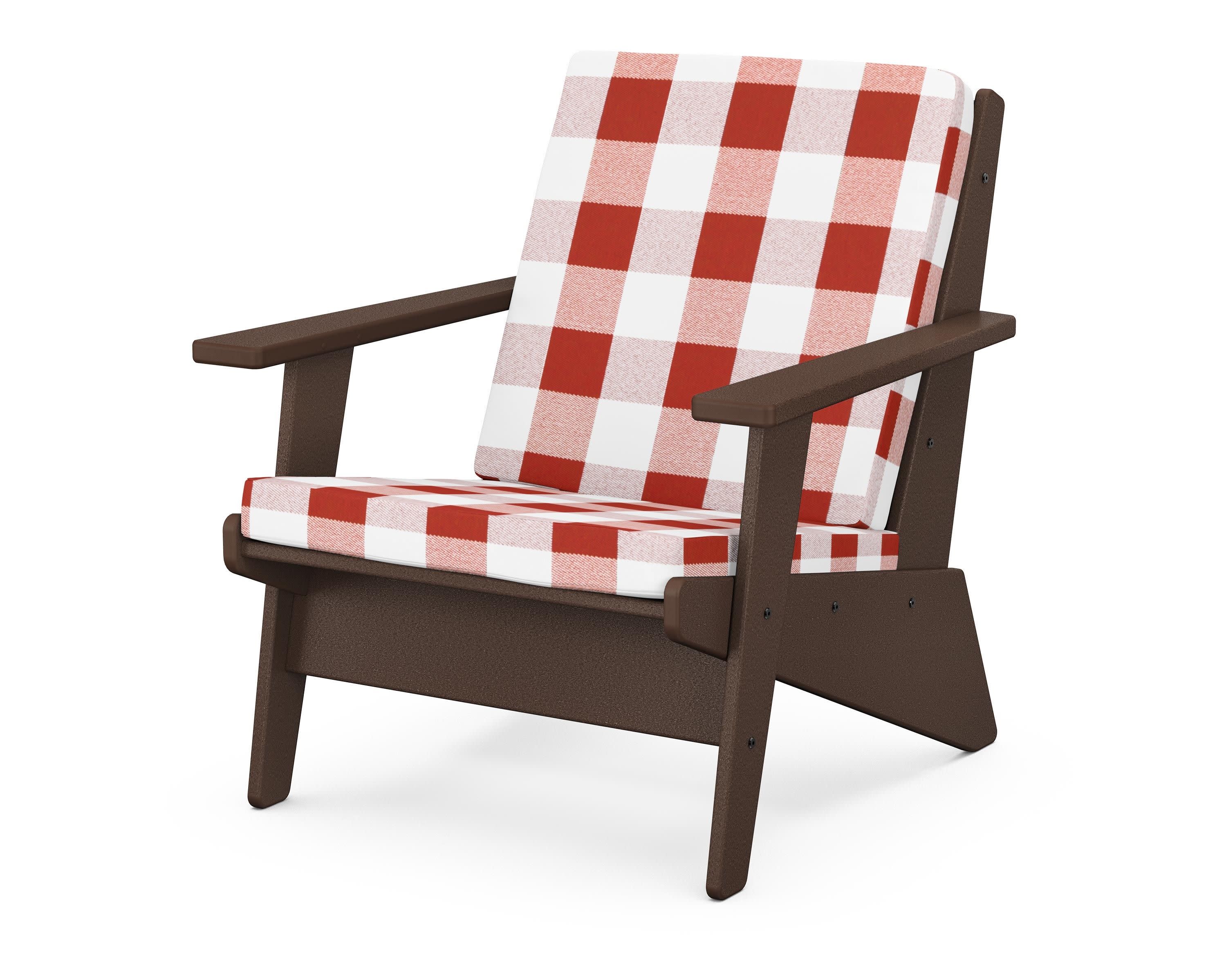 Riviera Modern Lounge Chair in Mahogany / Buffalo Plaid Crimson