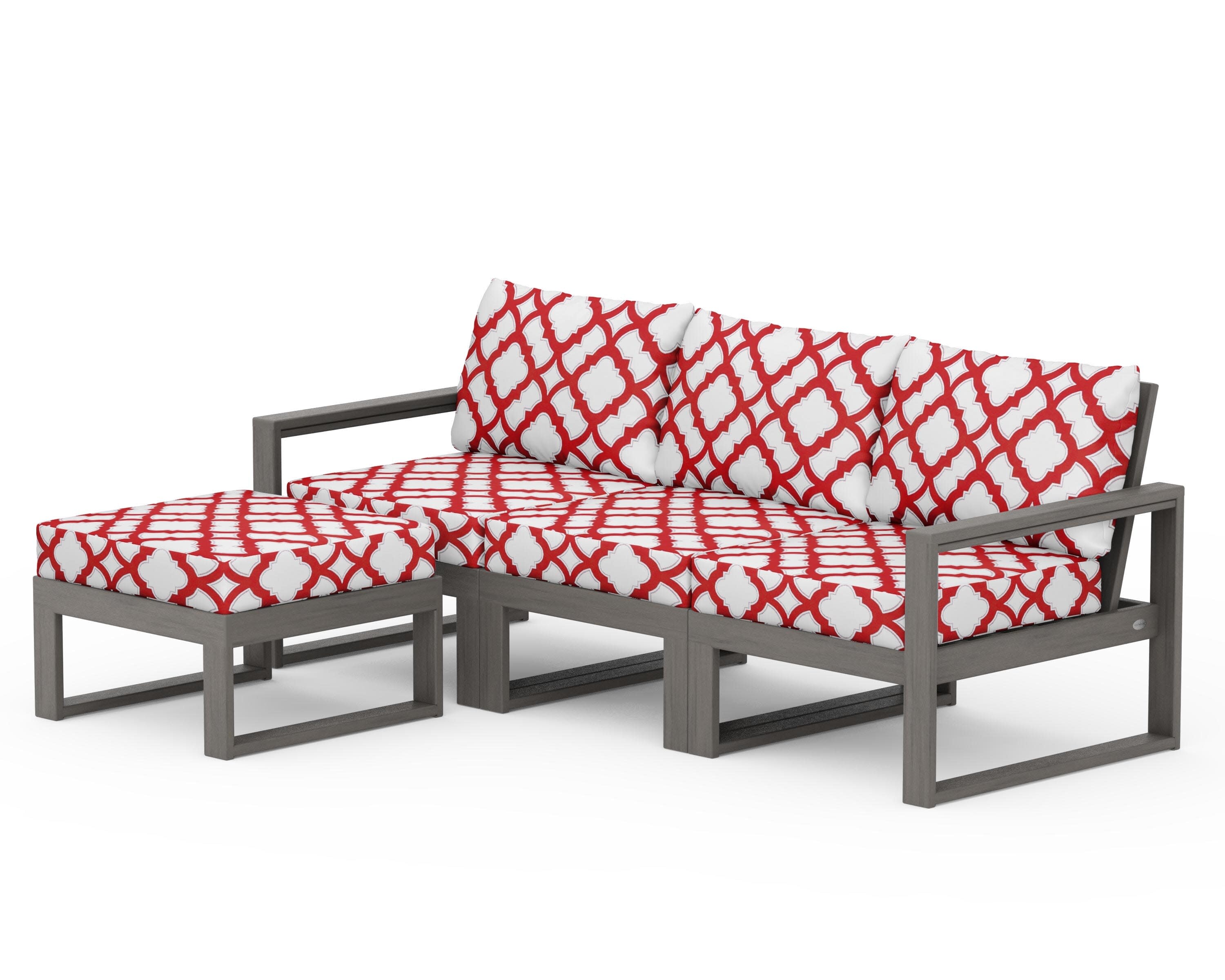 EDGE 4-Piece Modular Deep Seating Set with Ottoman in Driftwood / Trellis Crimson