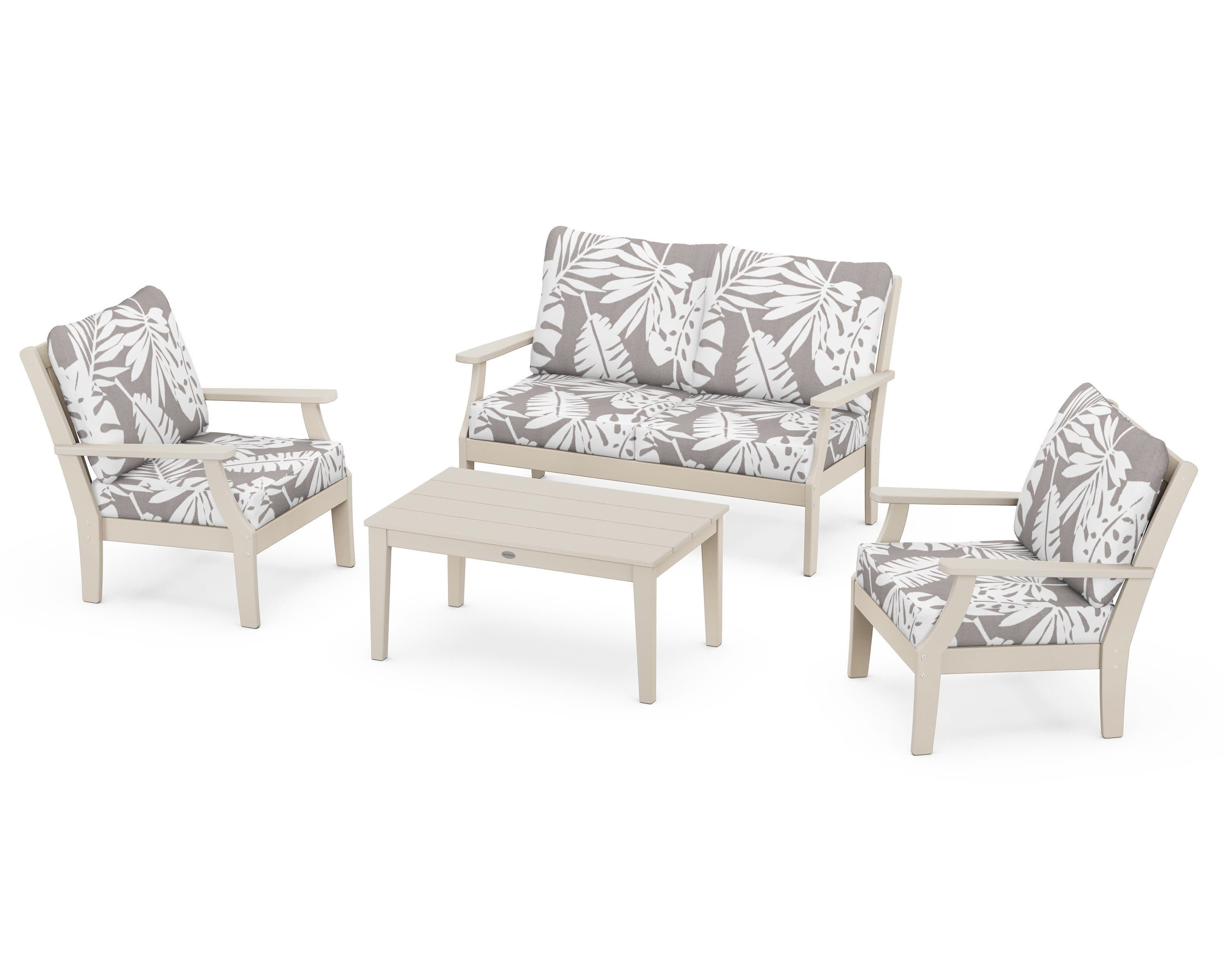 Braxton 4-Piece Deep Seating Chair Set in Sand / Leaf Grey Mist