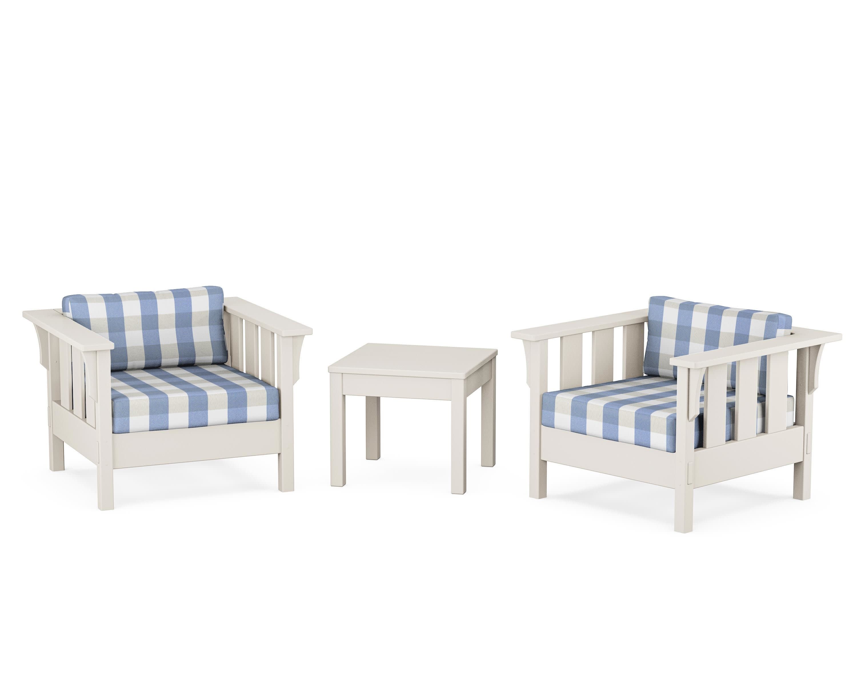 Acadia 3-Piece Deep Seating Set in Sand / Buffalo Plaid Sky Blue