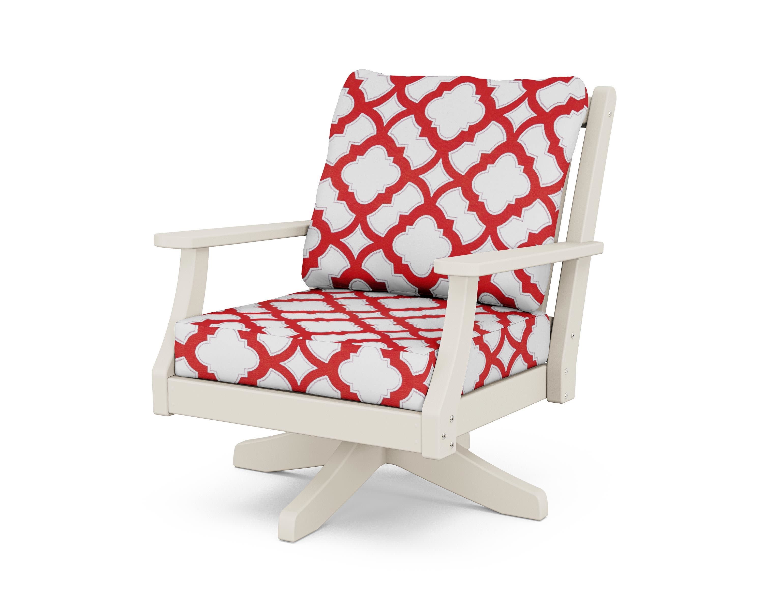 Wovendale Deep Seating Swivel Chair in Sand / Trellis Crimson