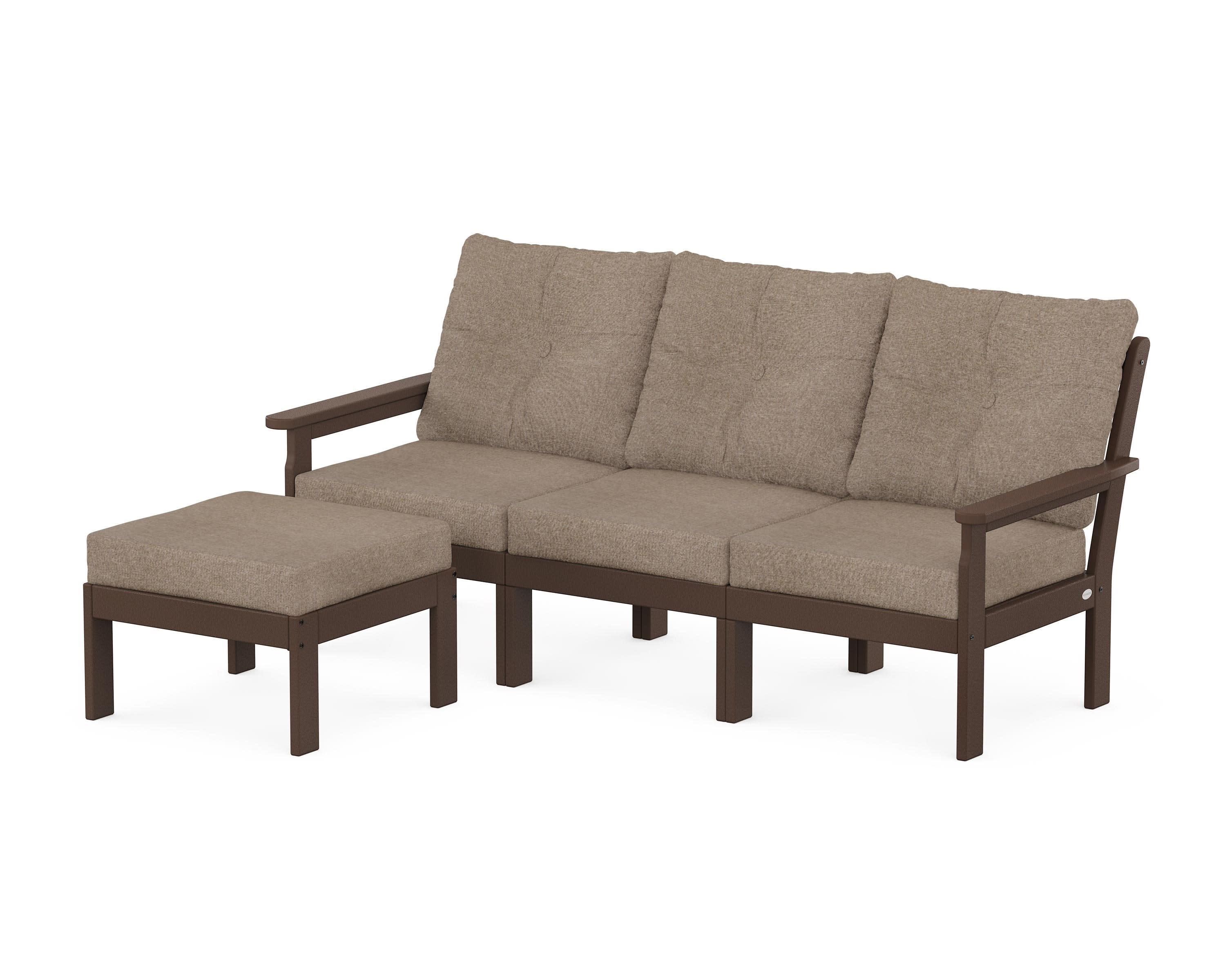 Vineyard 4-Piece Sectional with Ottoman in Mahogany / Spiced Burlap