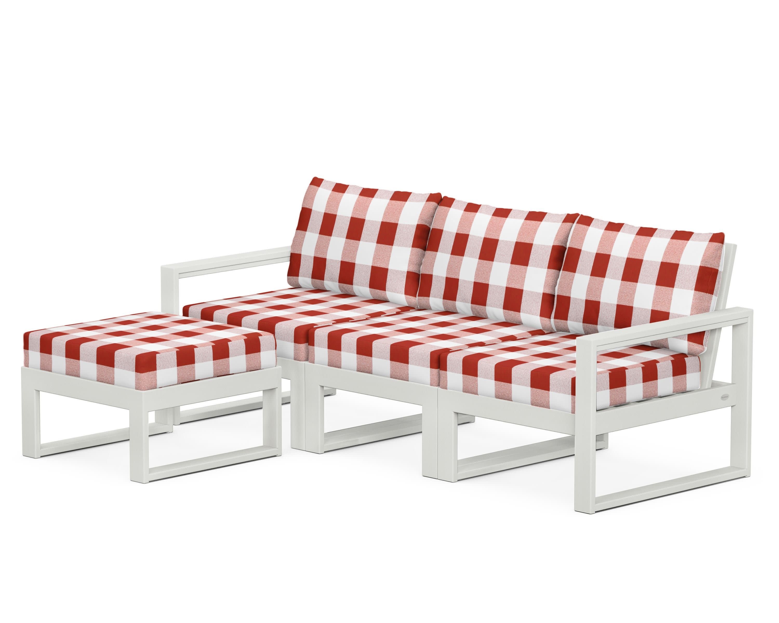 EDGE 4-Piece Modular Deep Seating Set with Ottoman in Vintage White / Buffalo Plaid Crimson