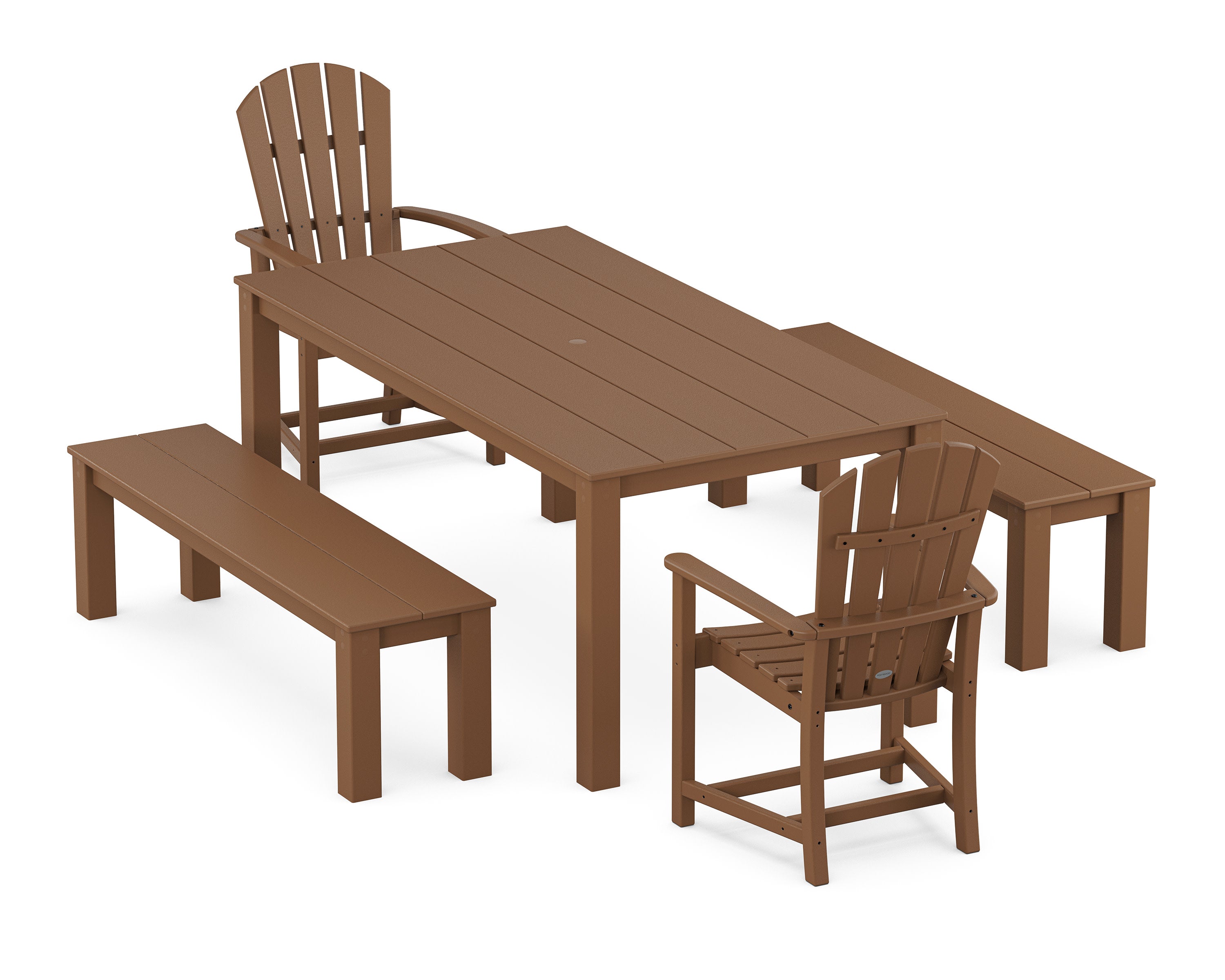 Palm Coast 5-Piece Parsons Dining Set with Benches in Teak
