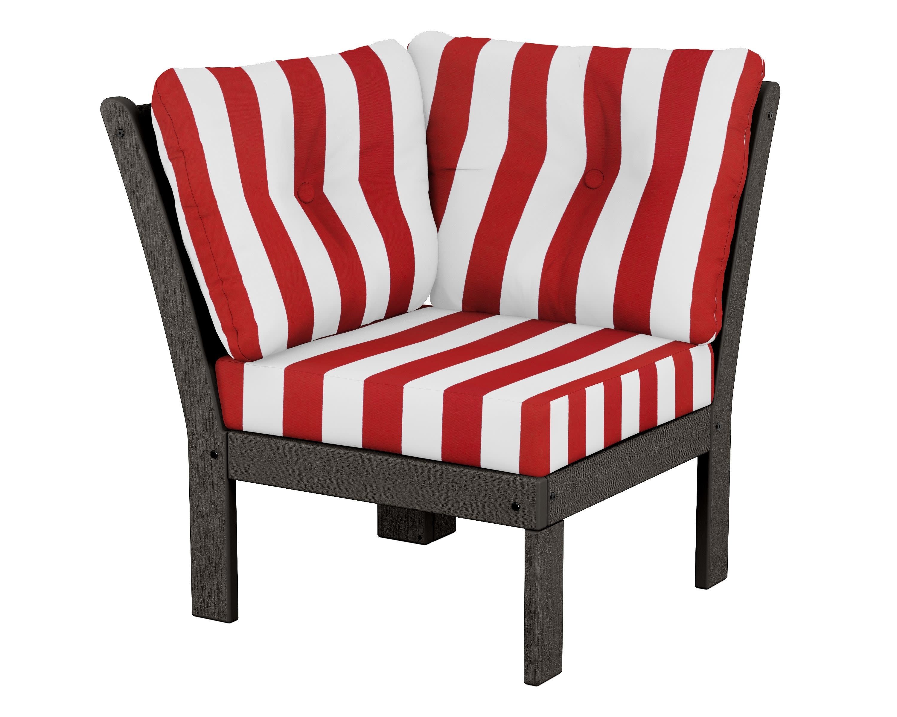 Vineyard Modular Corner Chair in Vintage Coffee / Cabana Stripe Crimson