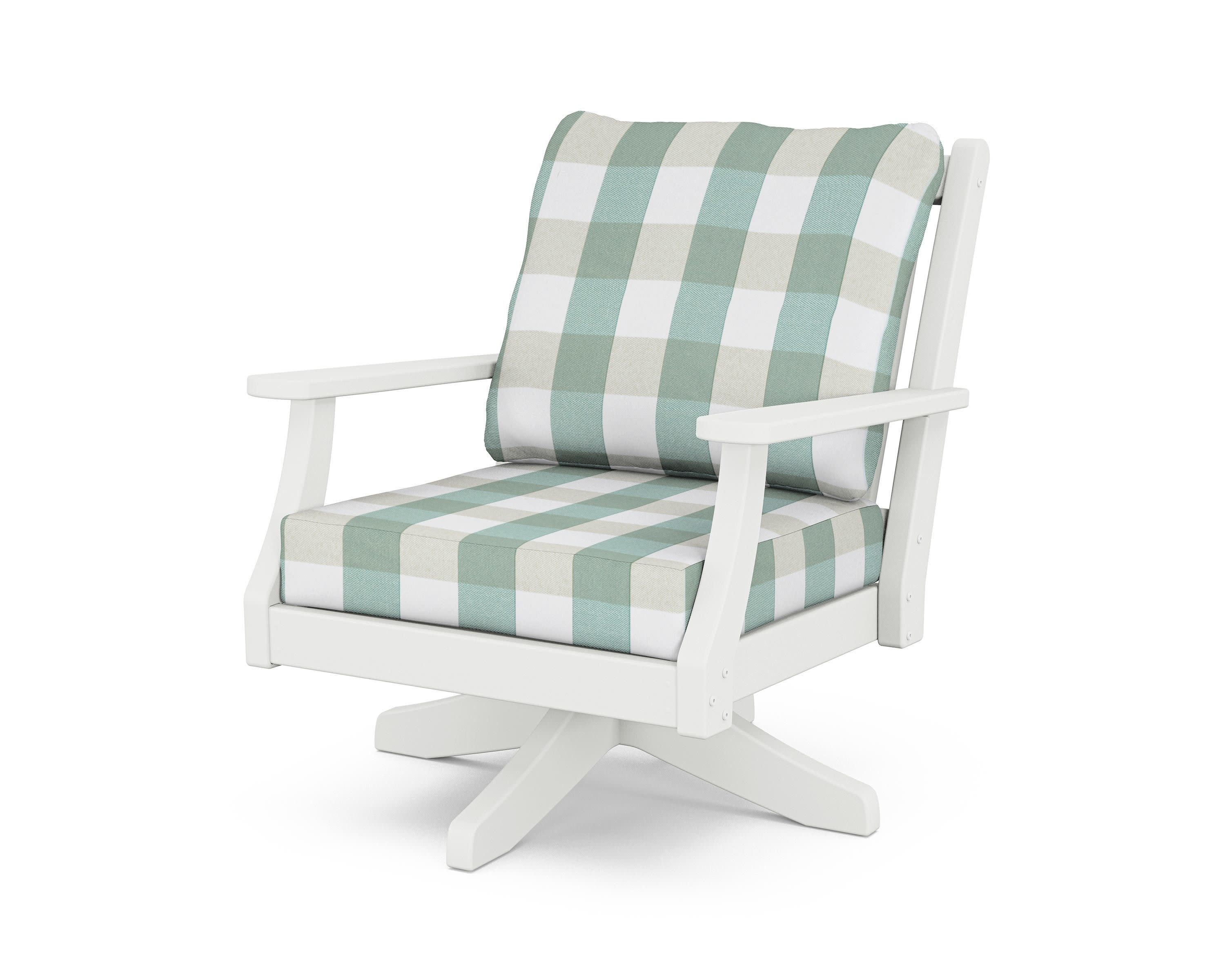 Wovendale Deep Seating Swivel Chair in White / Buffalo Plaid Glacier Spa