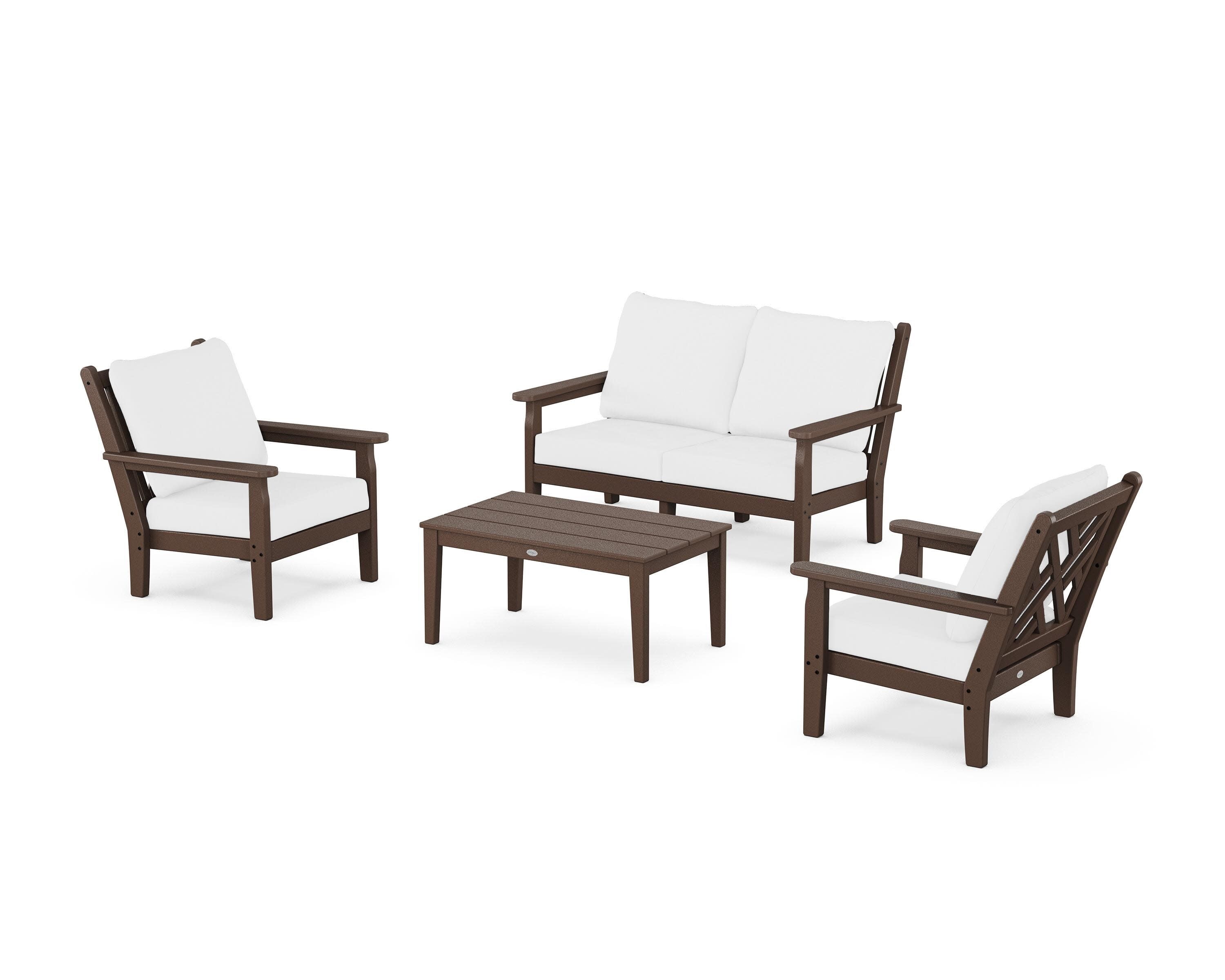 Chippendale 4-Piece Deep Seating Set with Loveseat in Mahogany / Natural