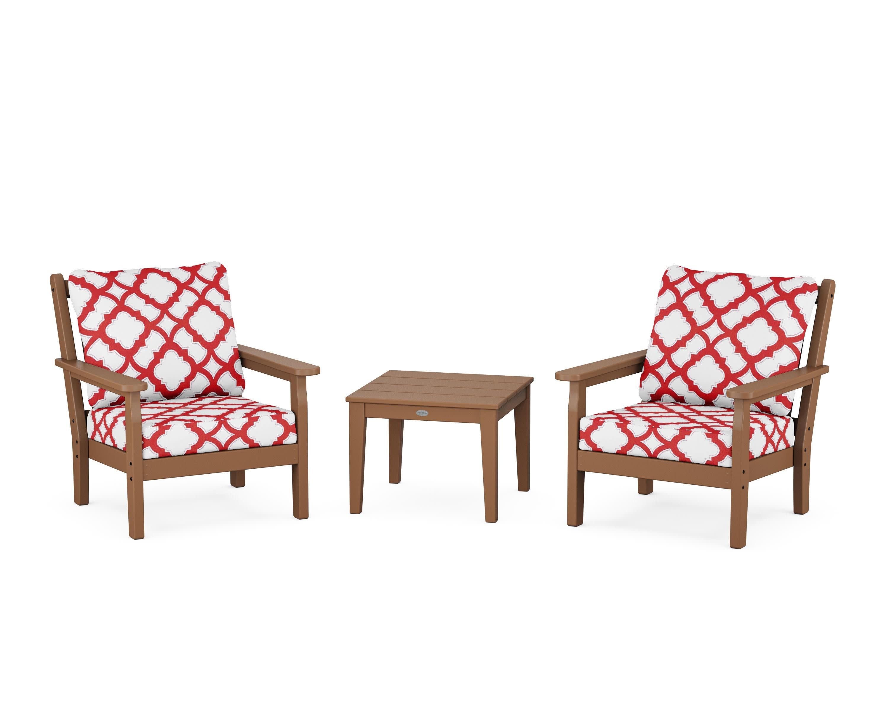 Chippendale 3-Piece Deep Seating Set in Teak / Trellis Crimson