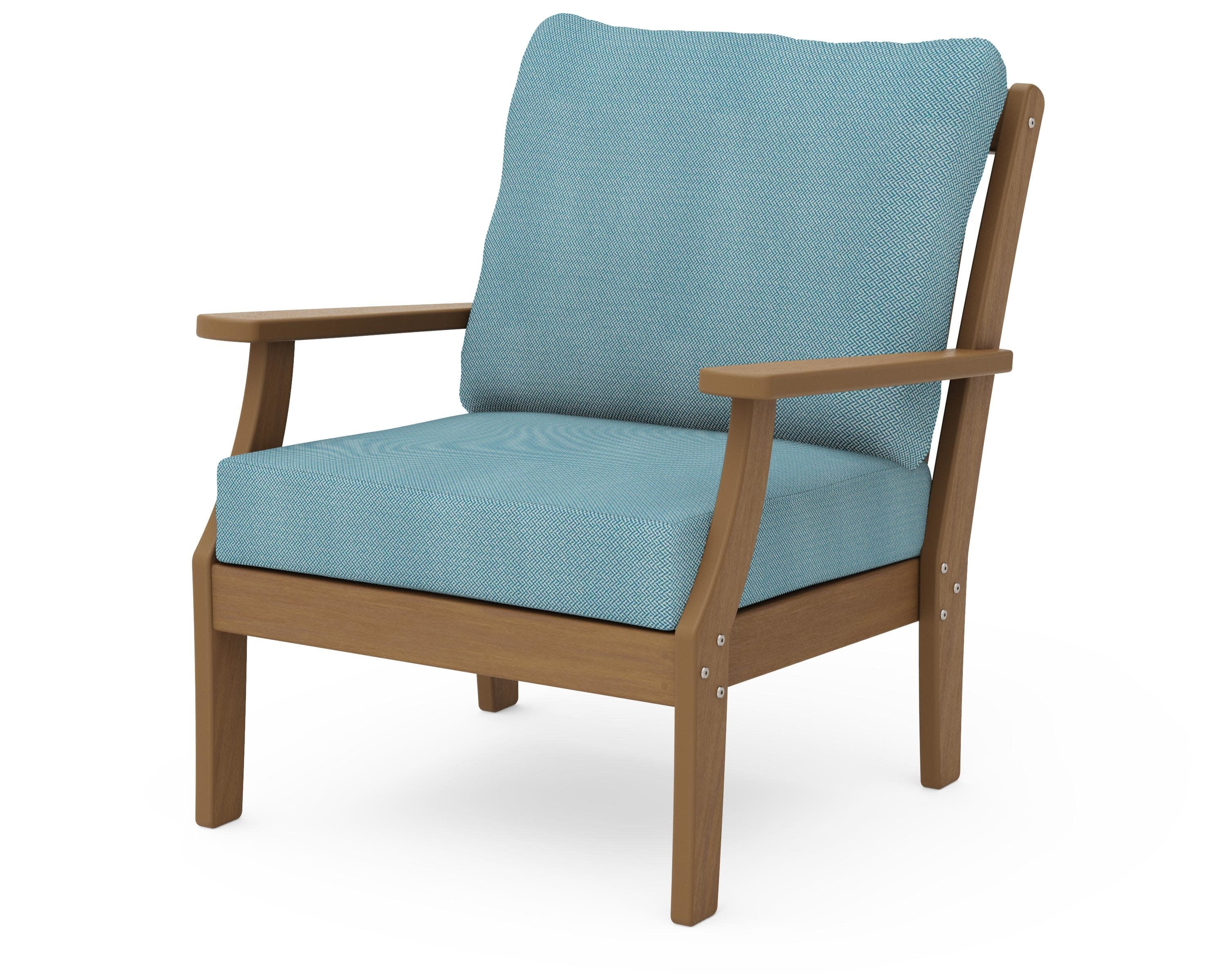 Braxton Deep Seating Chair in Natural / Lattice Sky Blue