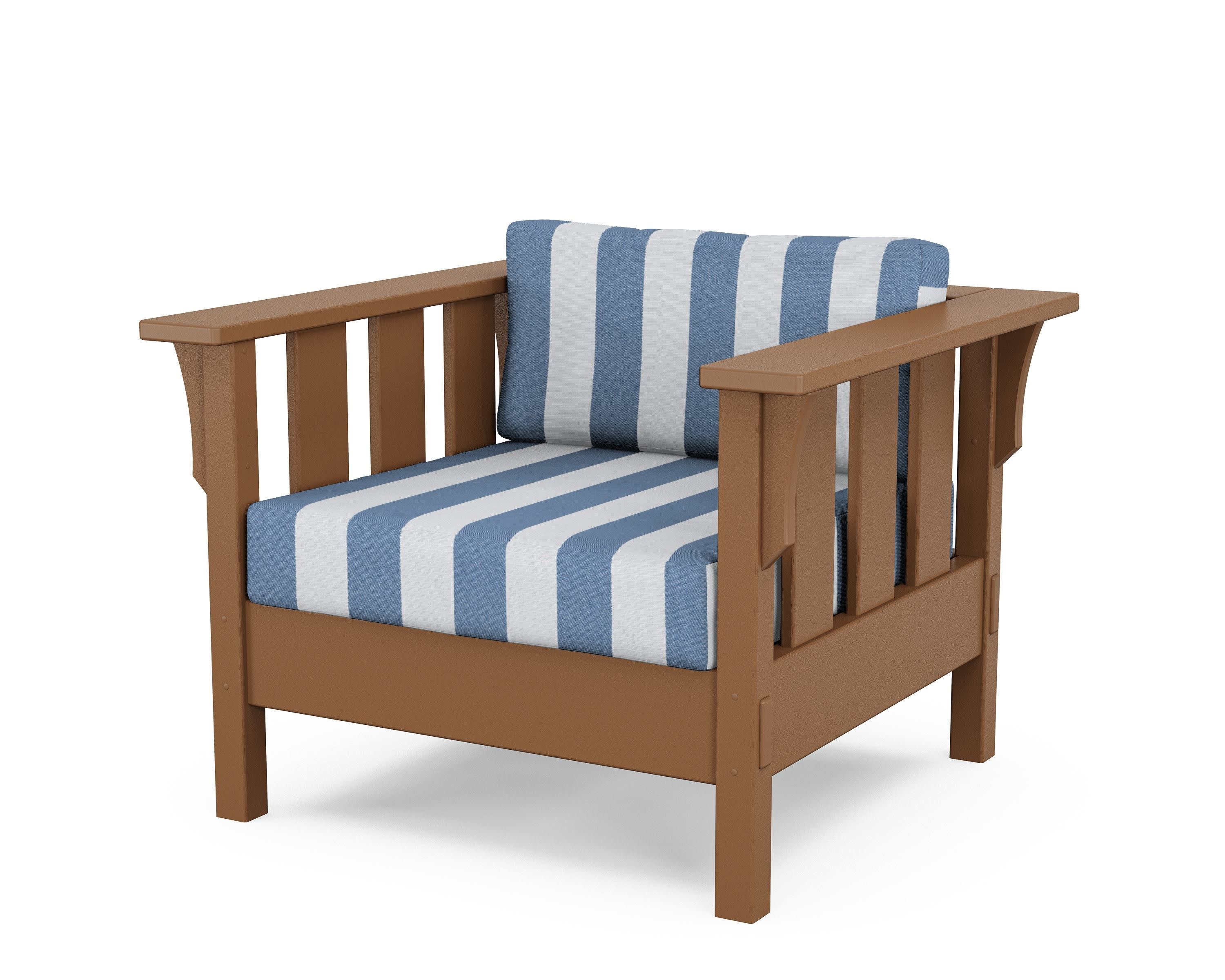 Acadia Deep Seating Chair in Teak / Cabana Stripe Sky Blue