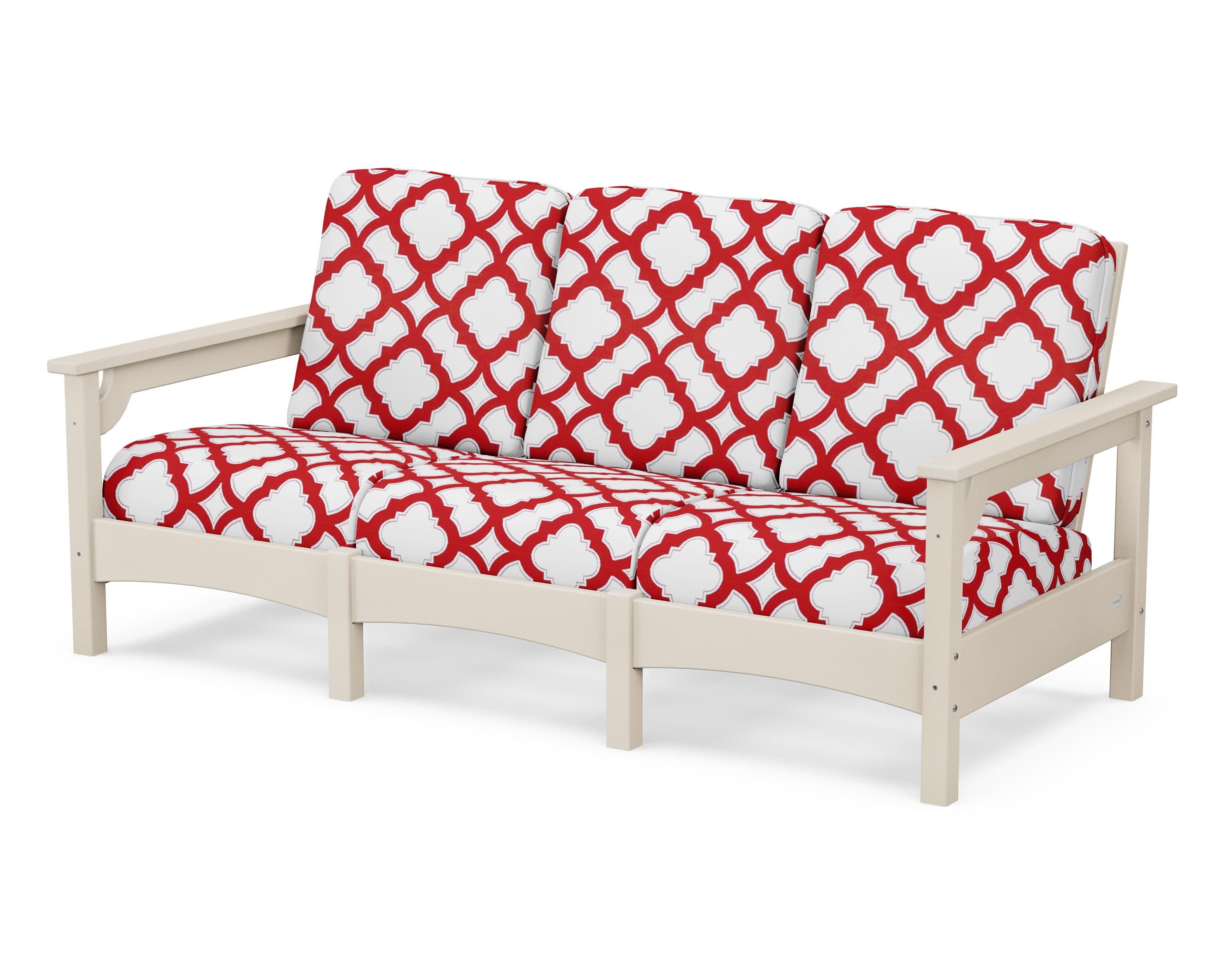 Club Sofa in Sand / Trellis Crimson