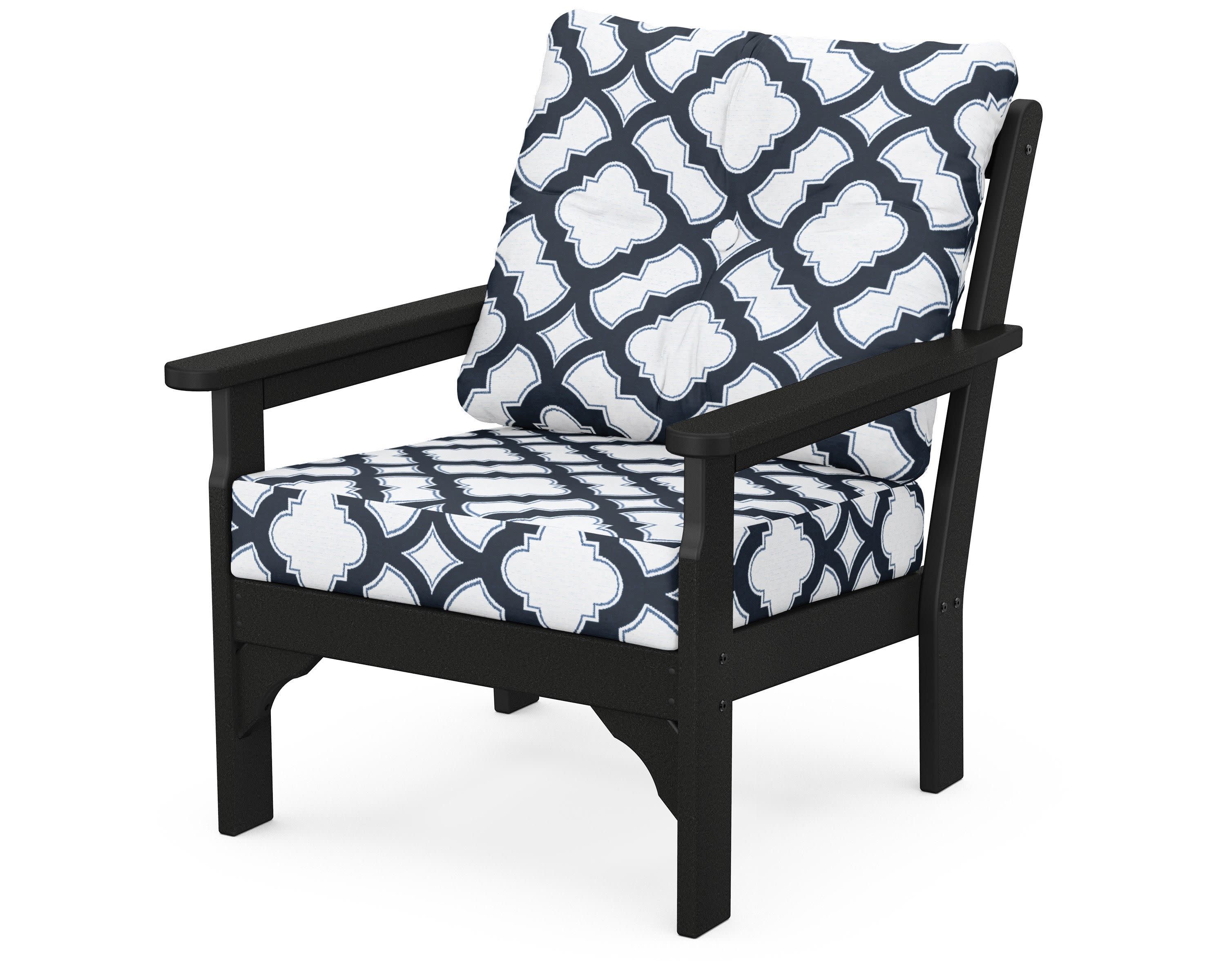 Vineyard Deep Seating Chair in Black / Trellis Marine Indigo