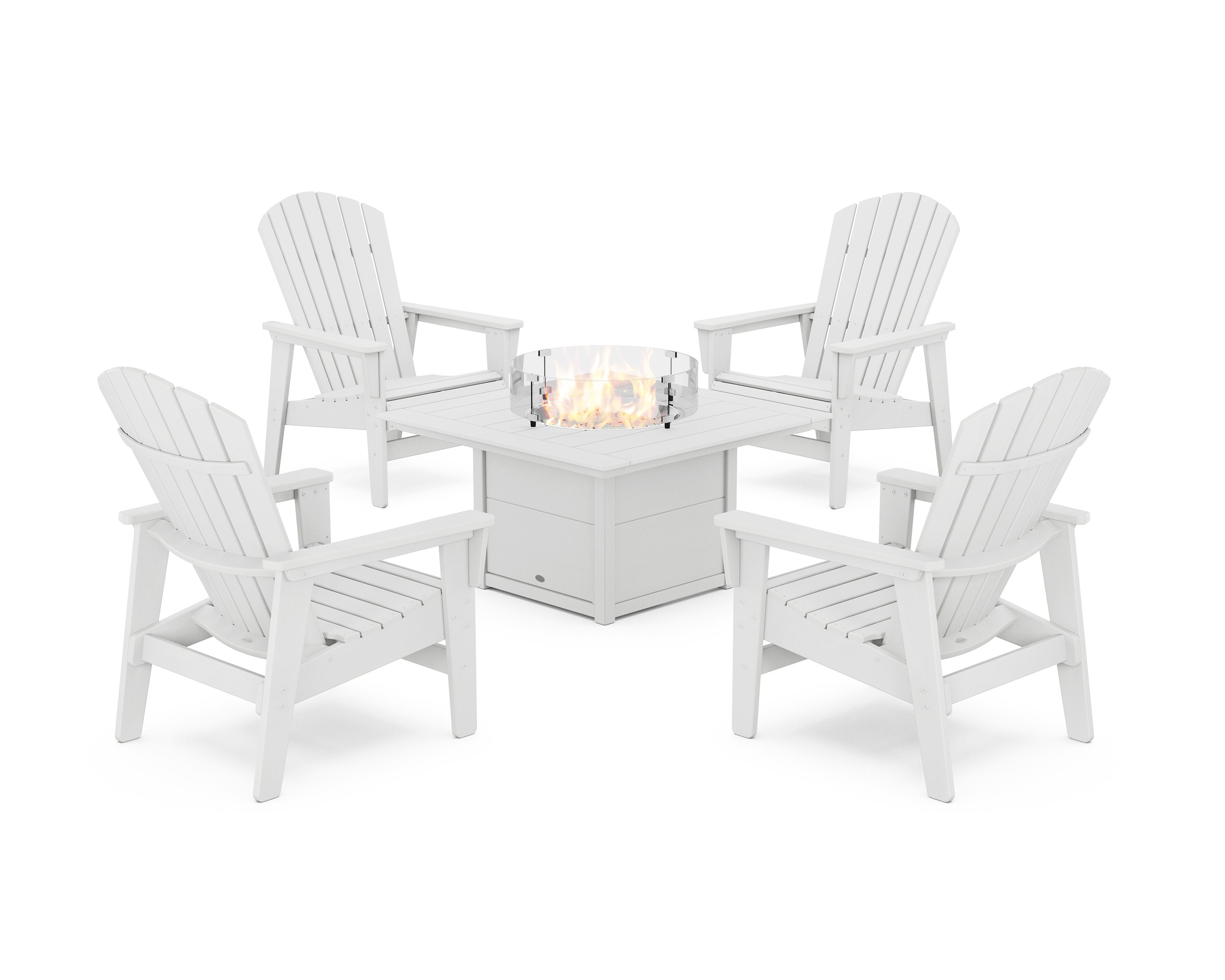 5-Piece Nautical Grand Upright Adirondack Conversation Set with Fire Pit Table in White