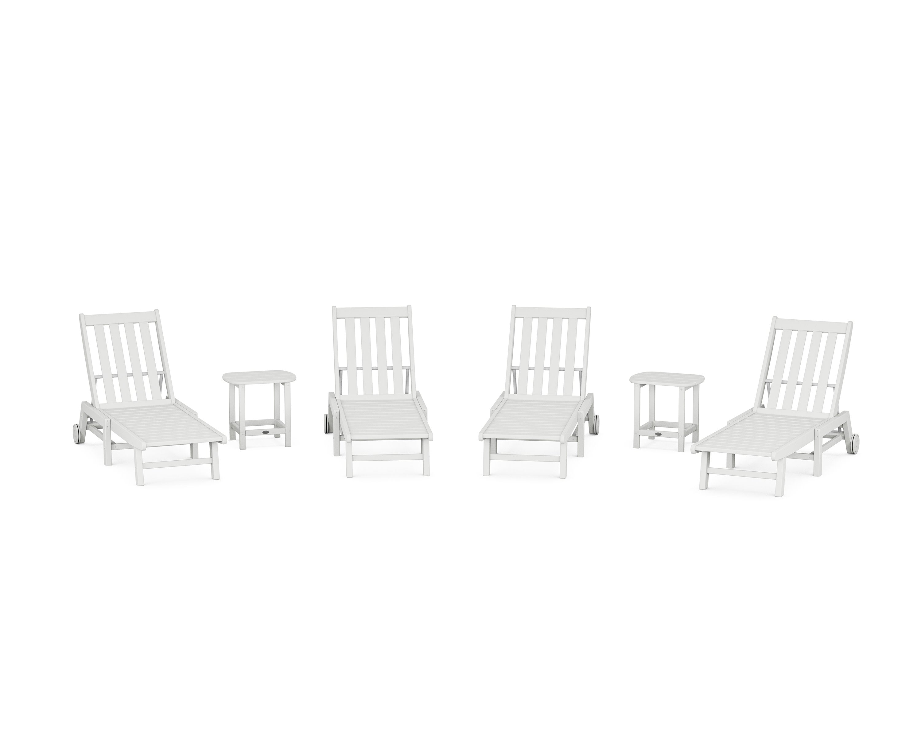 Vineyard 6-Piece Chaise with Wheels Set in White