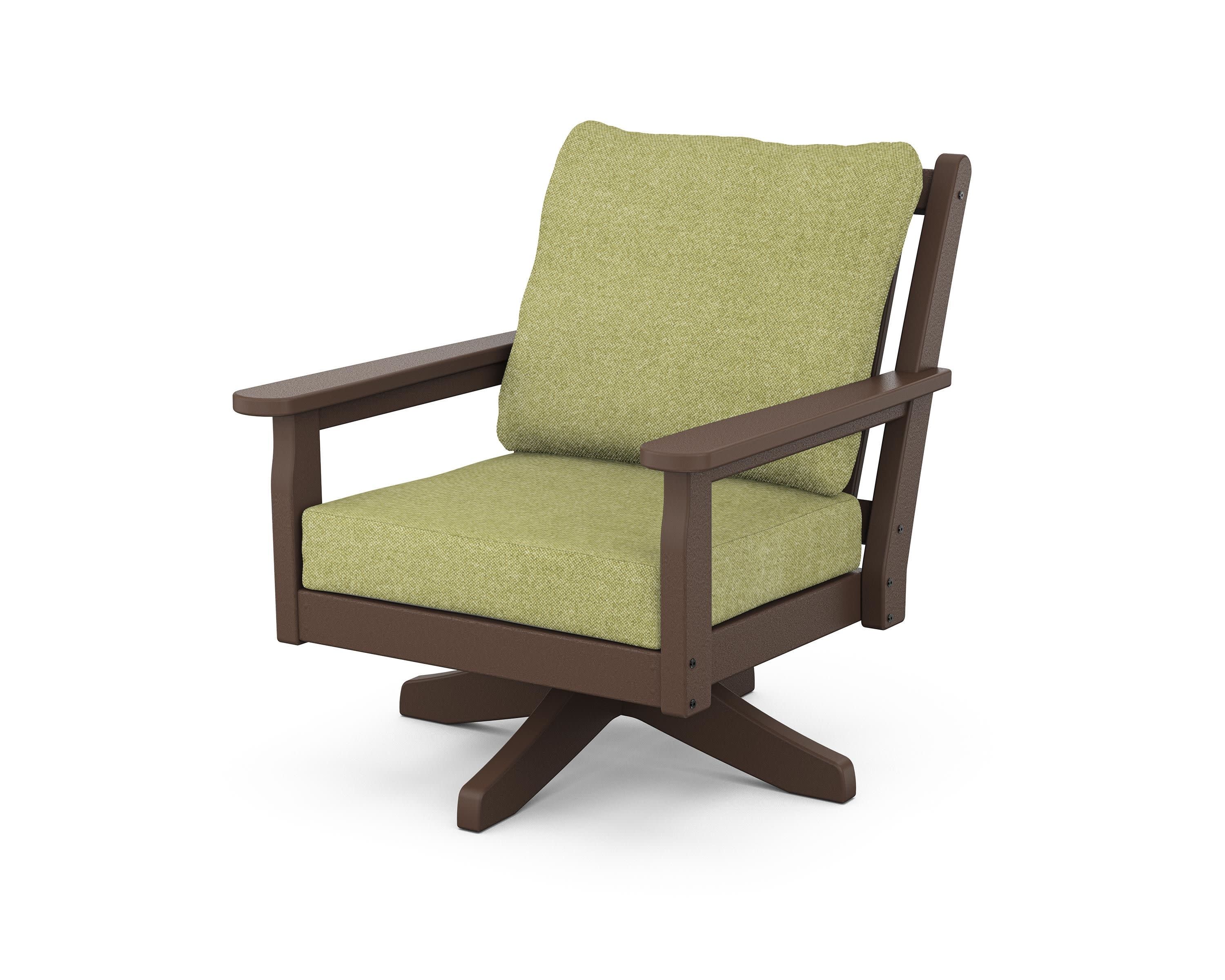 Chippendale Deep Seating Swivel Chair in Mahogany / Chartreuse Boucle