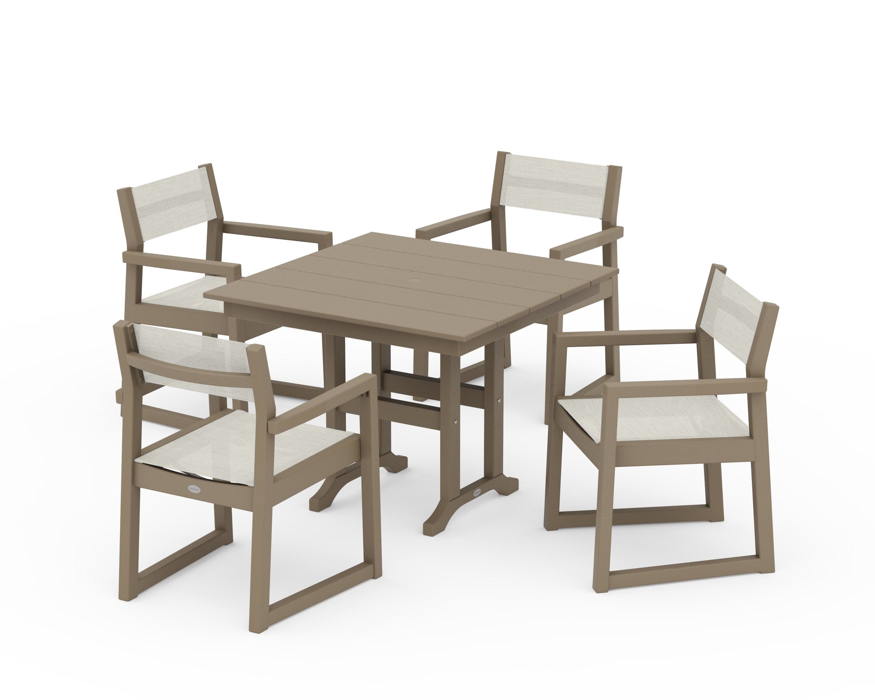 EDGE Sling Arm Chair 5-Piece Farmhouse Dining Set in Vintage Sahara / Parchment Sling