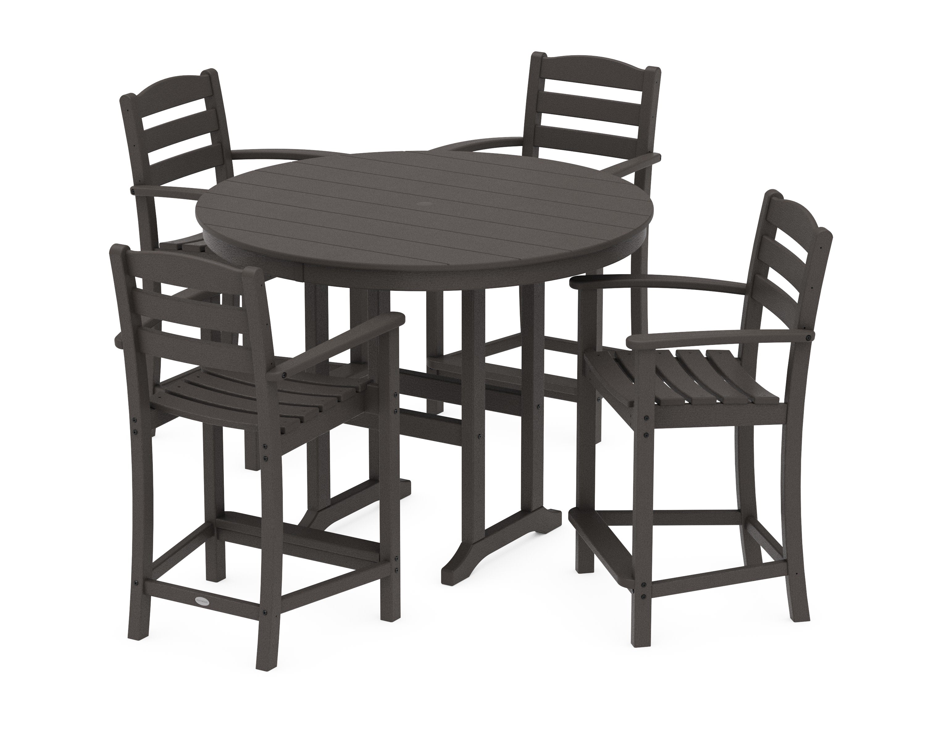 La Casa Caf 5-Piece Round Farmhouse Counter Set in Vintage Coffee