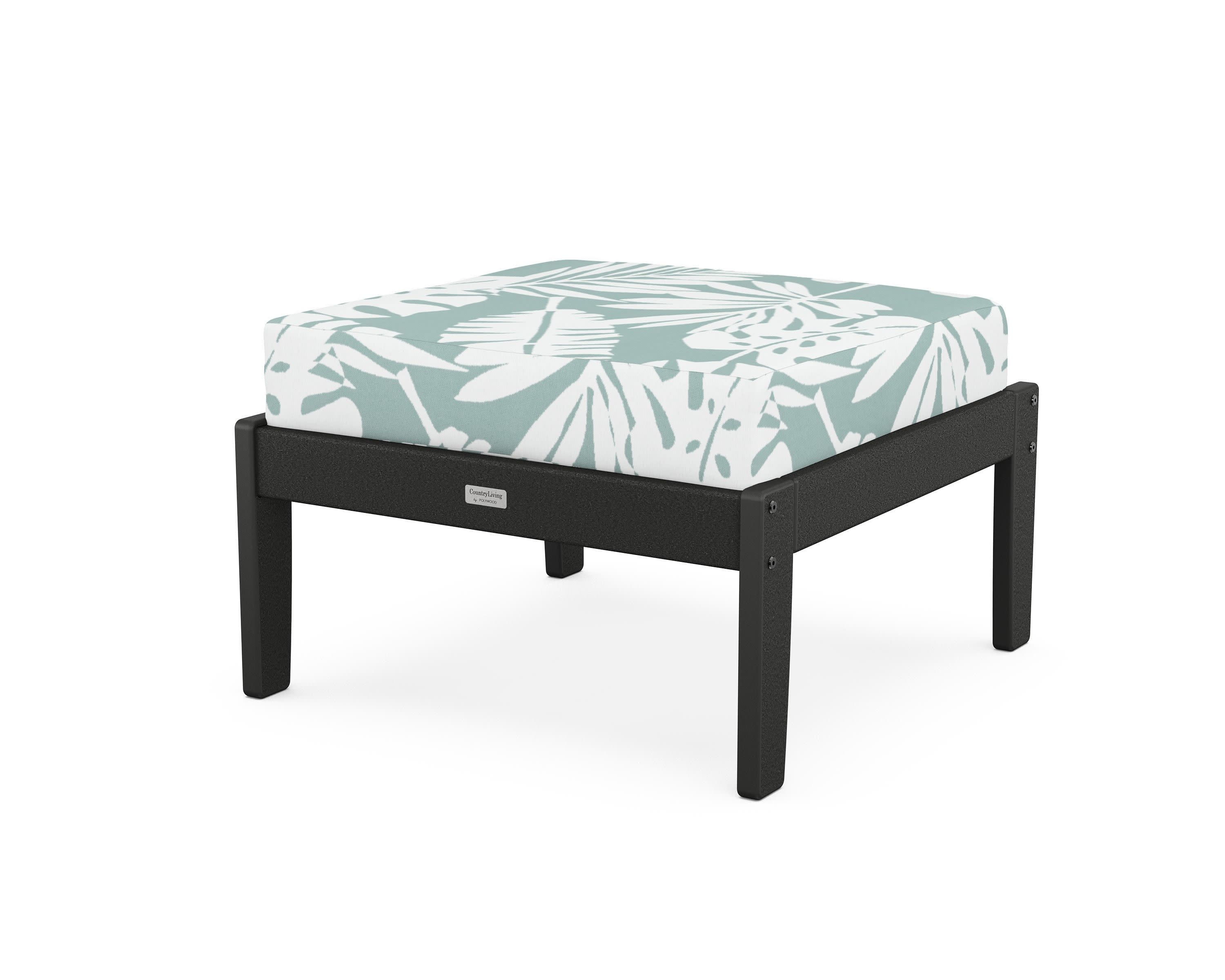 Cottage Deep Seating Ottoman in Black / Leaf Glacier Spa