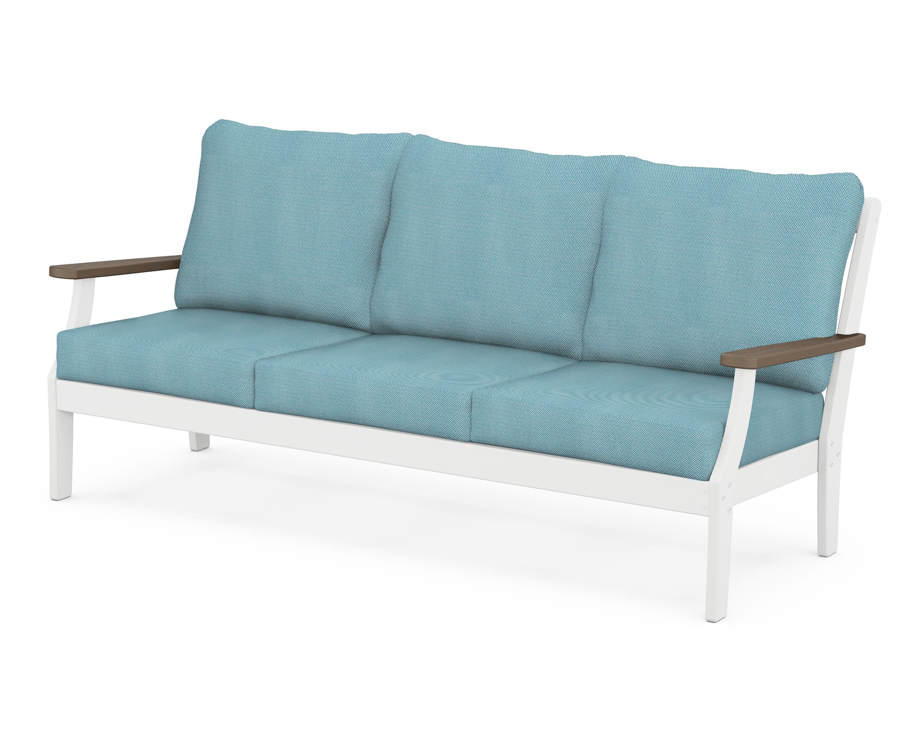 Braxton Deep Seating Sofa in White / Kona / Lattice Sky Blue