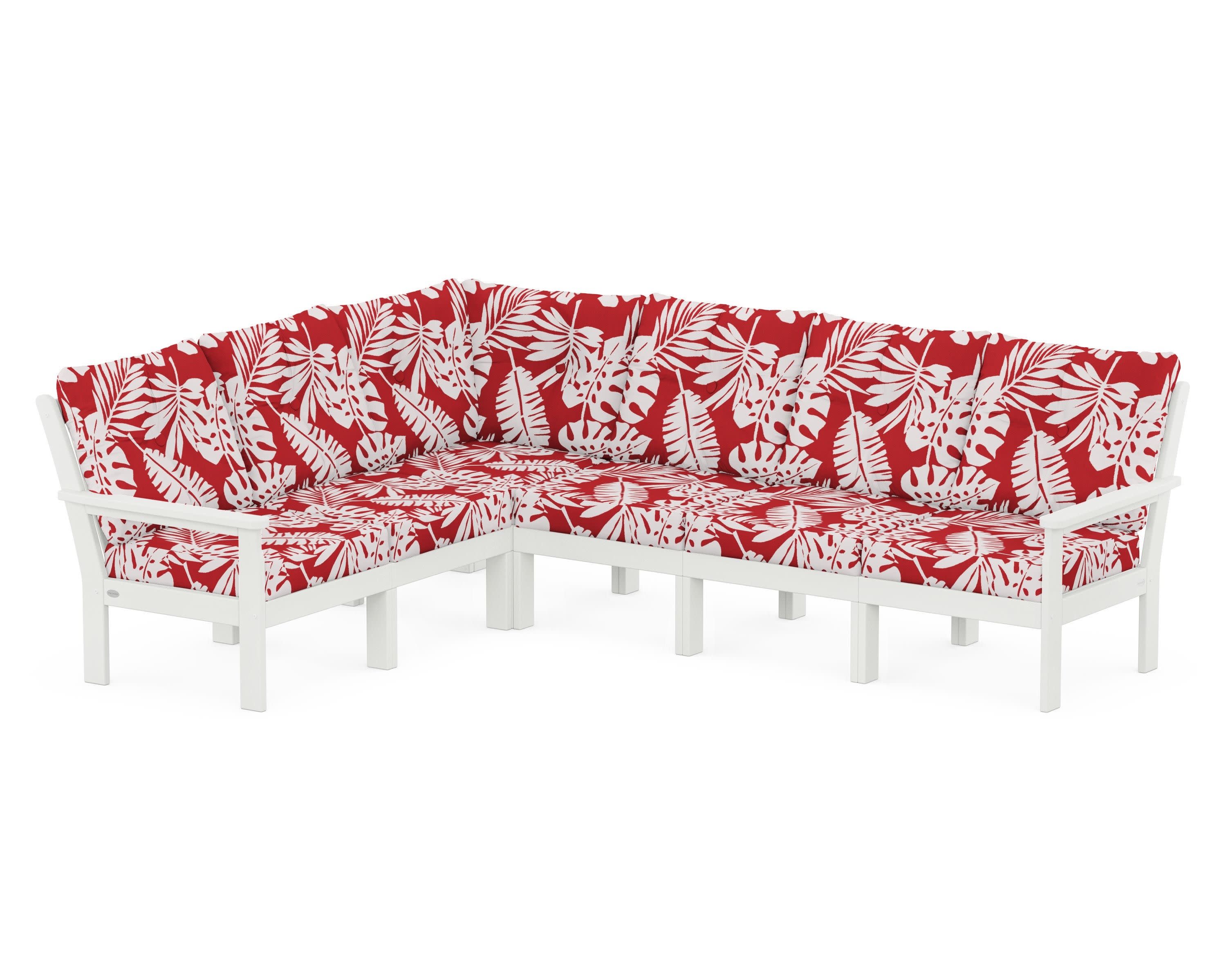 Vineyard 6-Piece Sectional in Vintage White / Leaf Crimson