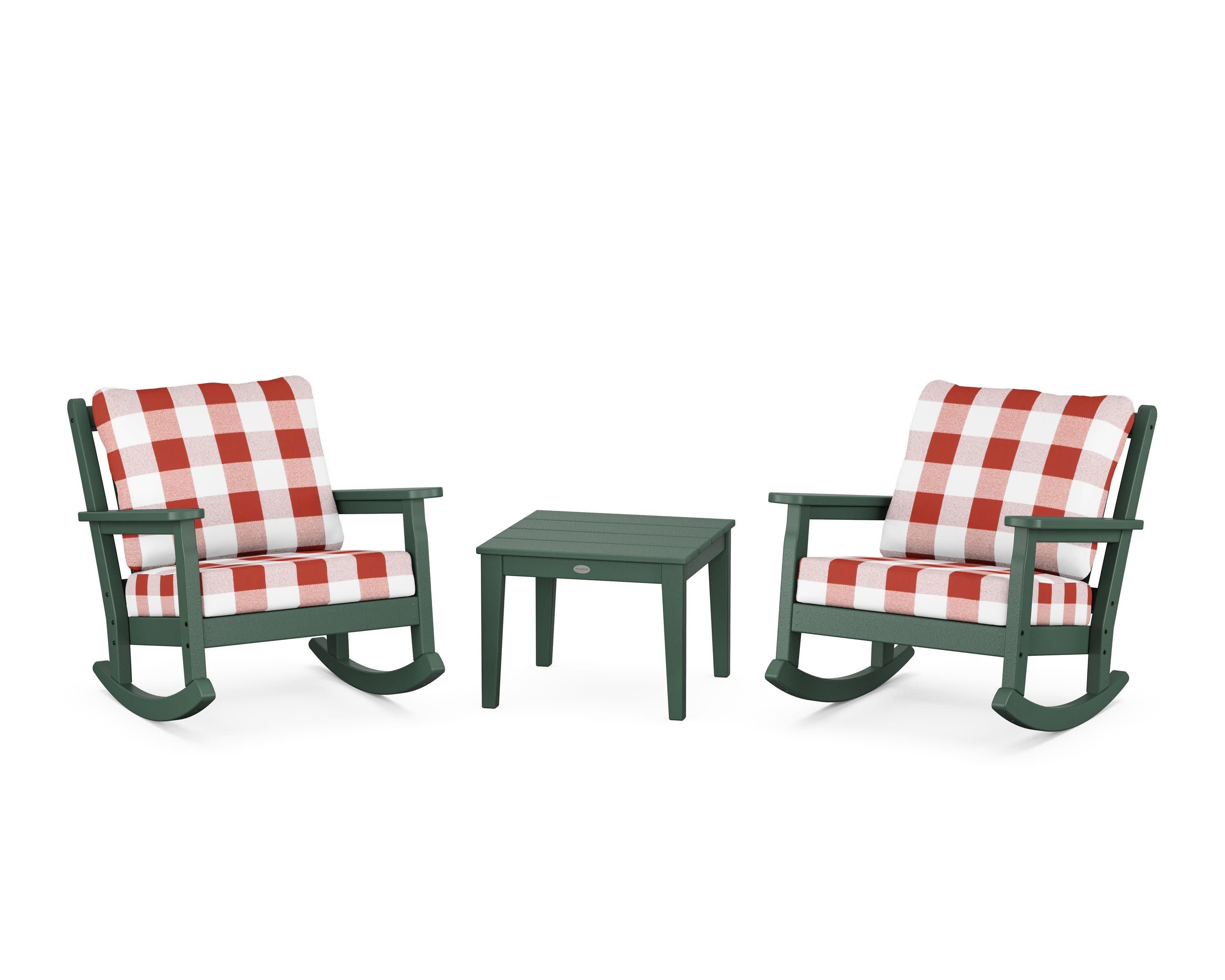 Chippendale 3-Piece Deep Seating Rocker Set in Green / Buffalo Plaid Crimson