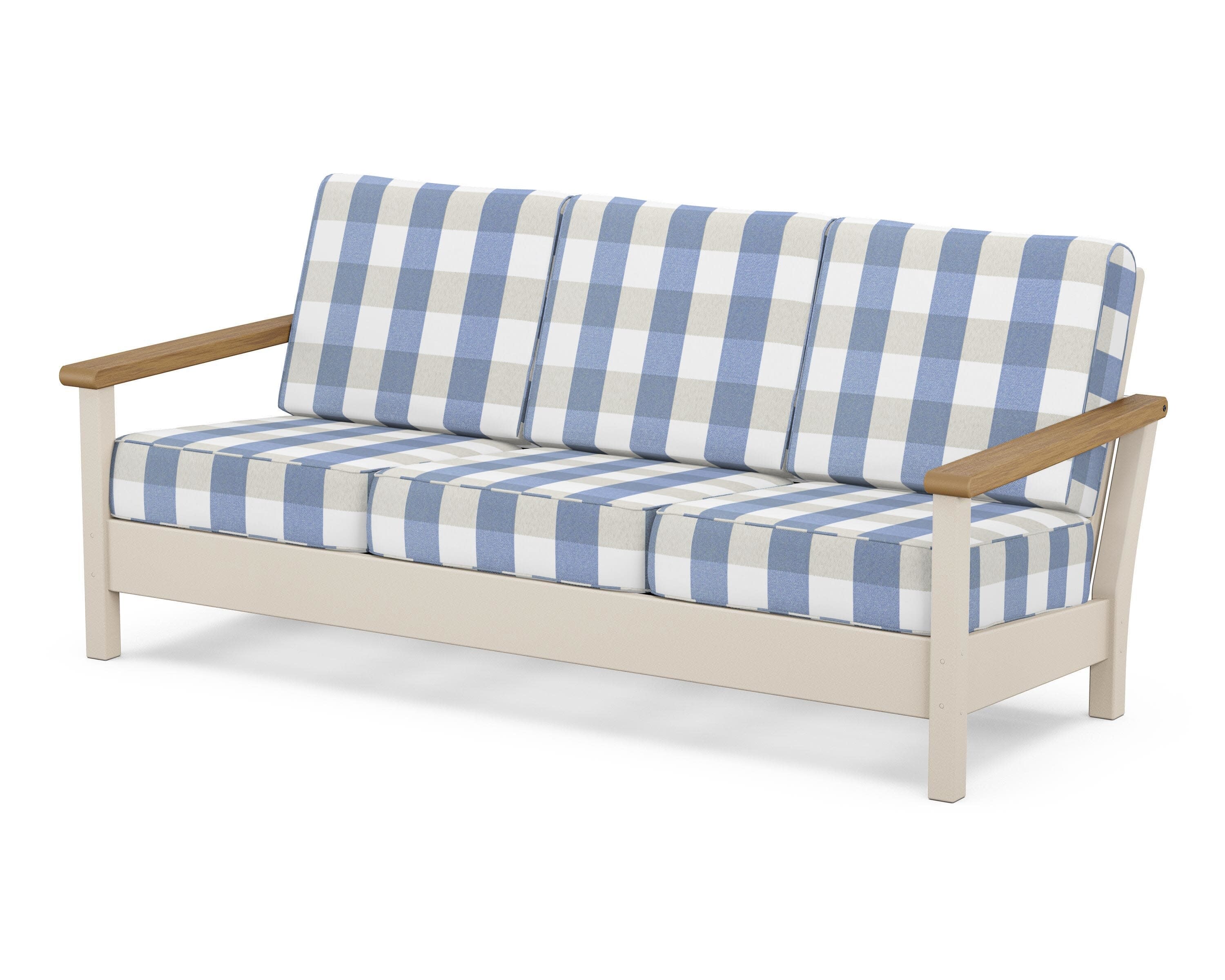 Harbour Deep Seating Sofa in Sand / Natural / Buffalo Plaid Sky Blue