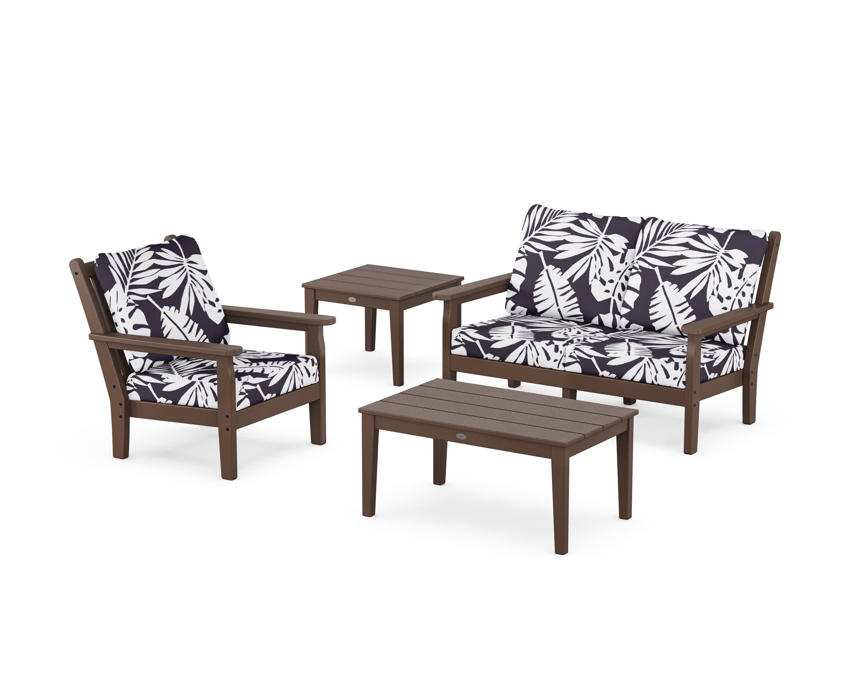 Chippendale 4-Piece Deep Seating Set in Mahogany / Leaf Navy