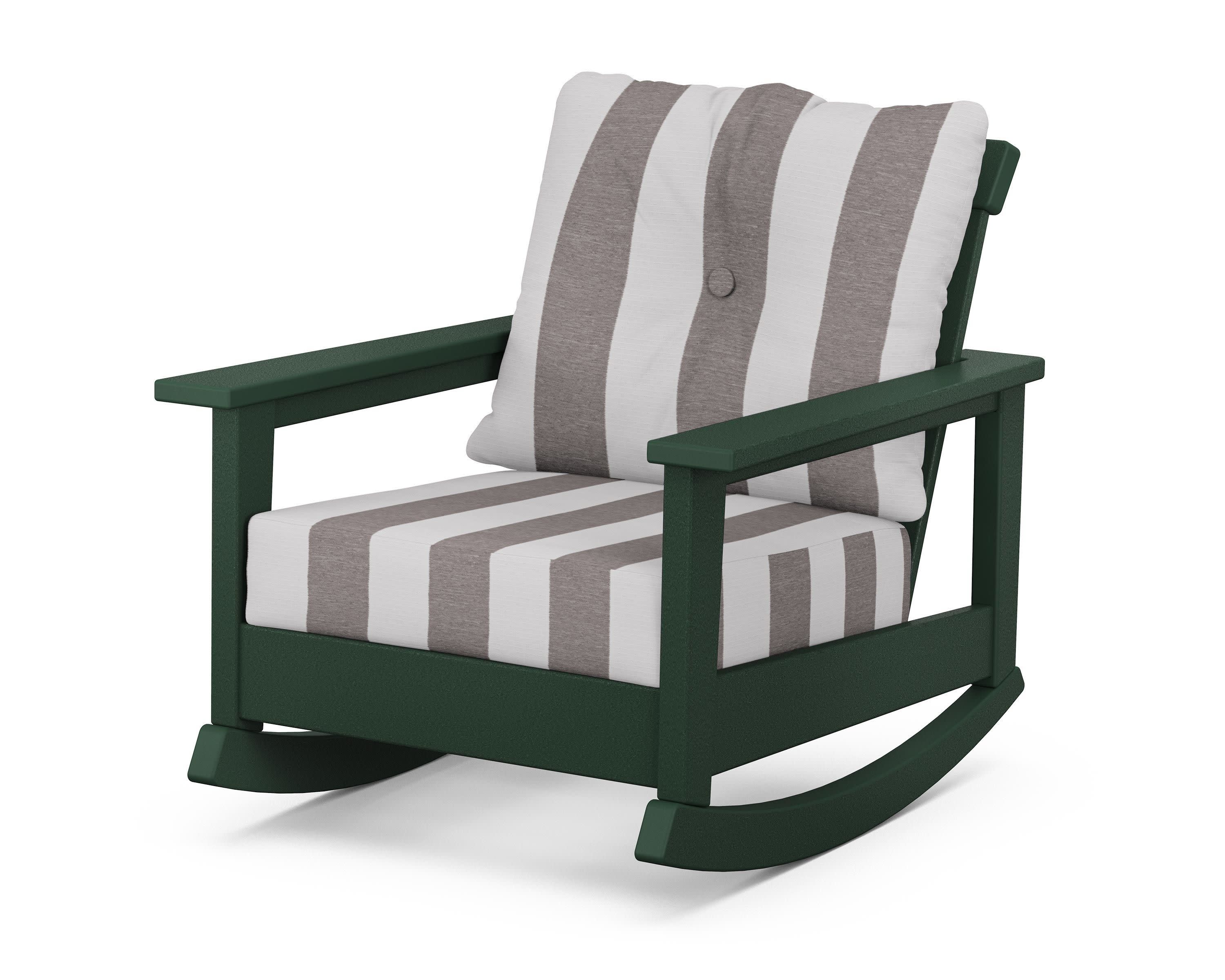 Prescott Deep Seating Rocking Chair in Green / Cabana Stripe Grey Mist