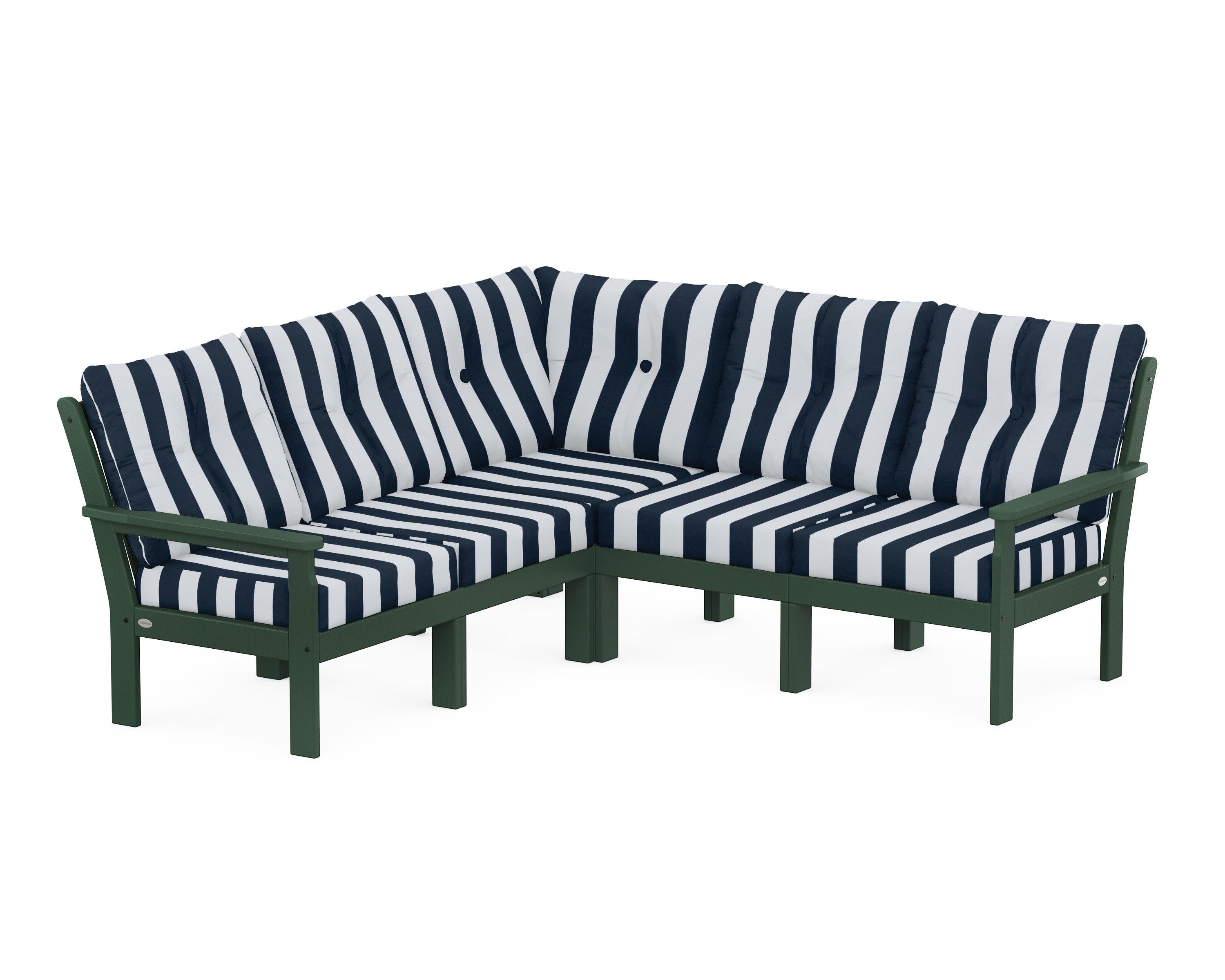 Vineyard 5-Piece Sectional in Green / Cabana Stripe Marine Indigo