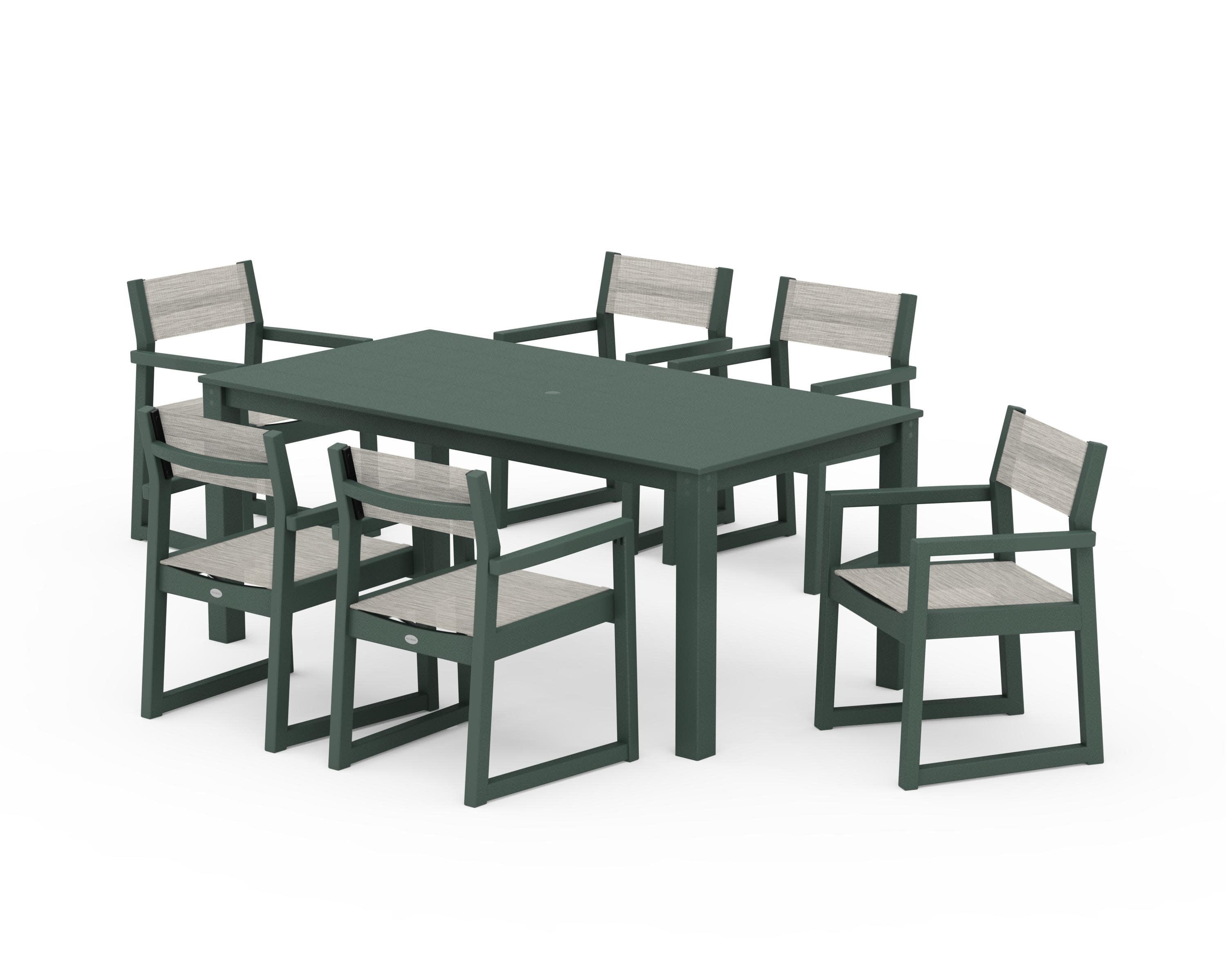 EDGE Sling Arm Chair 7-Piece Parsons Dining Set in Green / Birch Sling