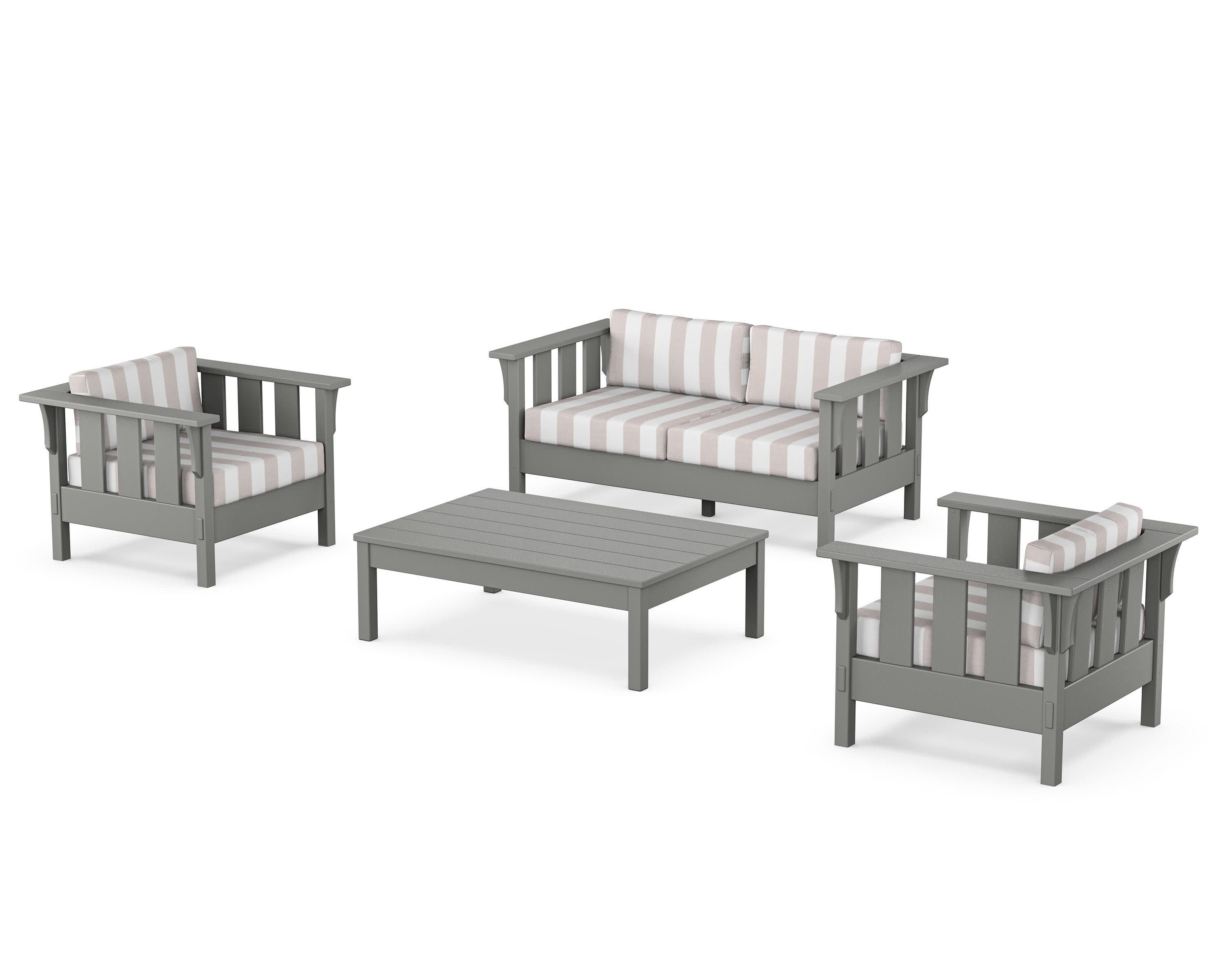 Acadia 4-Piece Deep Seating Set with Loveseat in Slate Grey / Cabana Stripe Dune Burlap