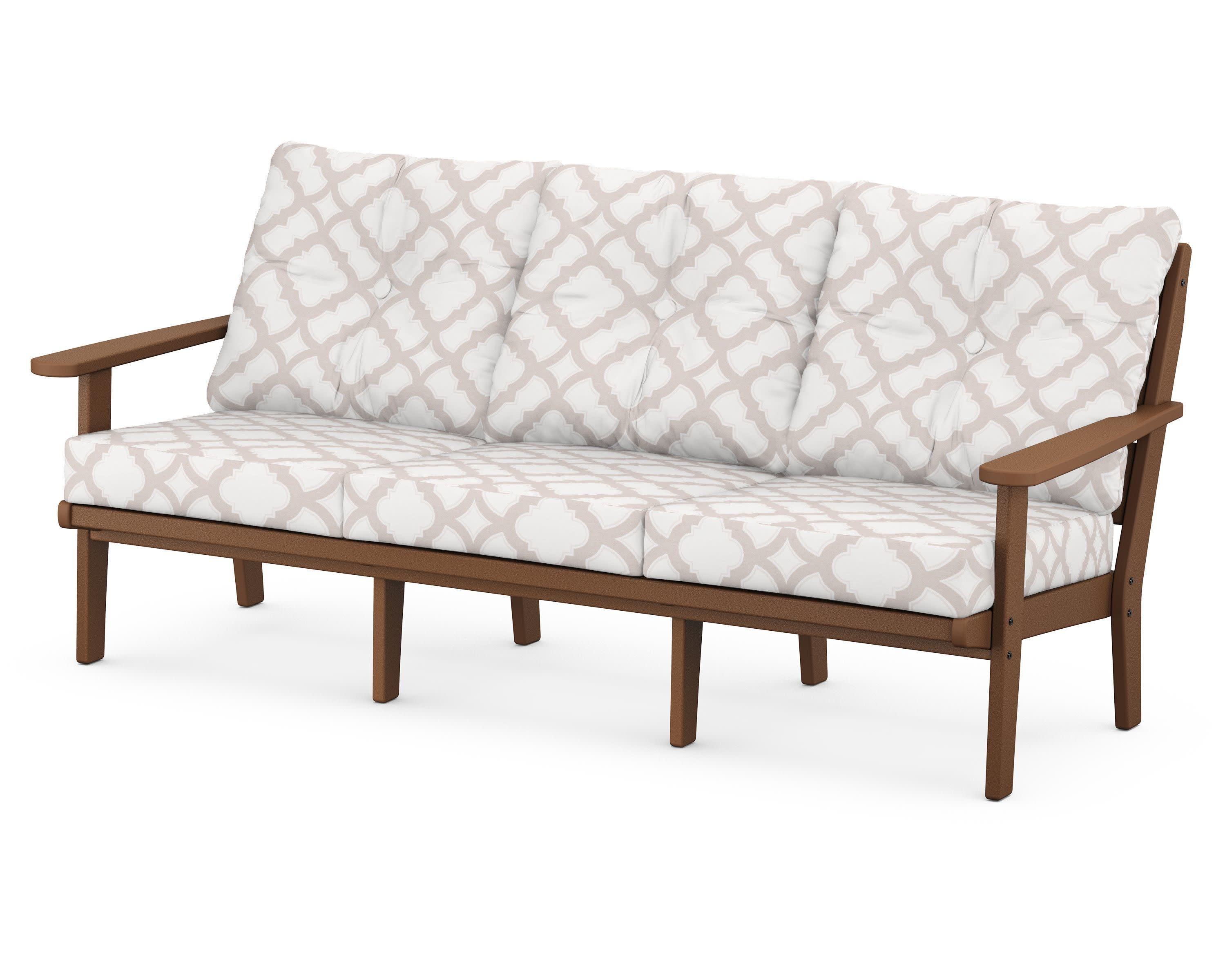 Lakeside Deep Seating Sofa in Teak / Trellis Dune Burlap