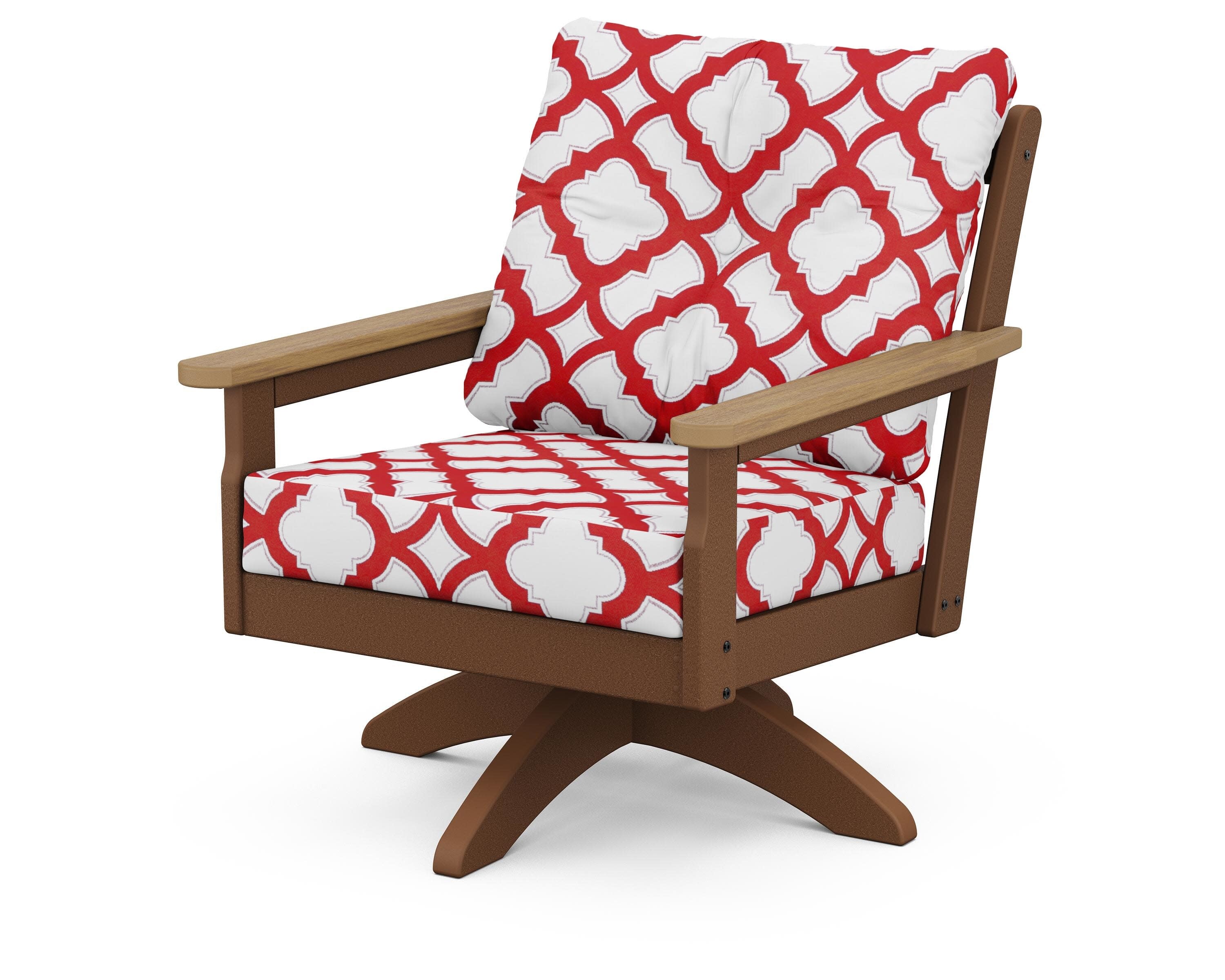 Vineyard Deep Seating Swivel Chair in Teak / Natural / Trellis Crimson