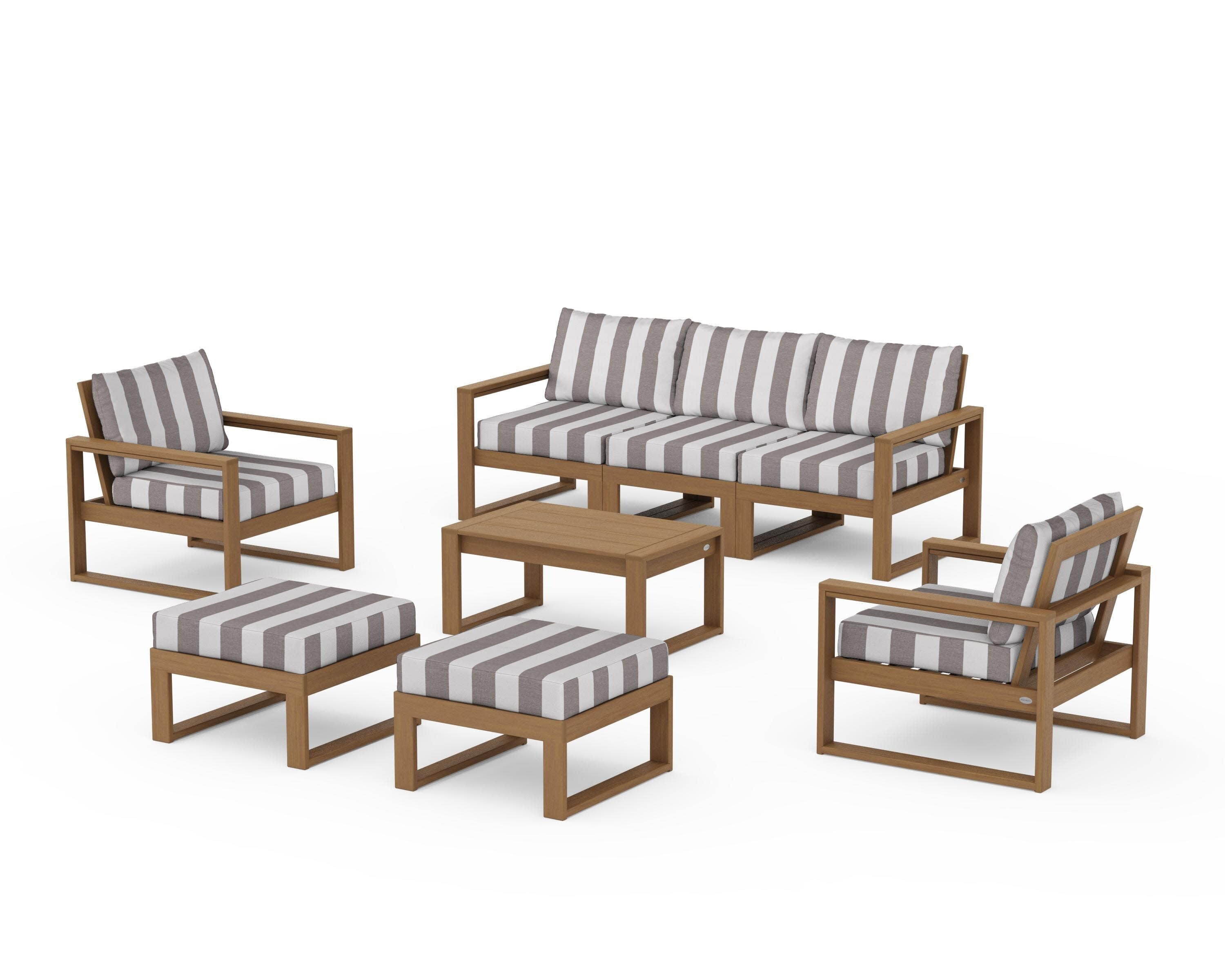 EDGE Sectional 8-Piece Lounge Sofa Set in Natural / Cabana Stripe Grey Mist