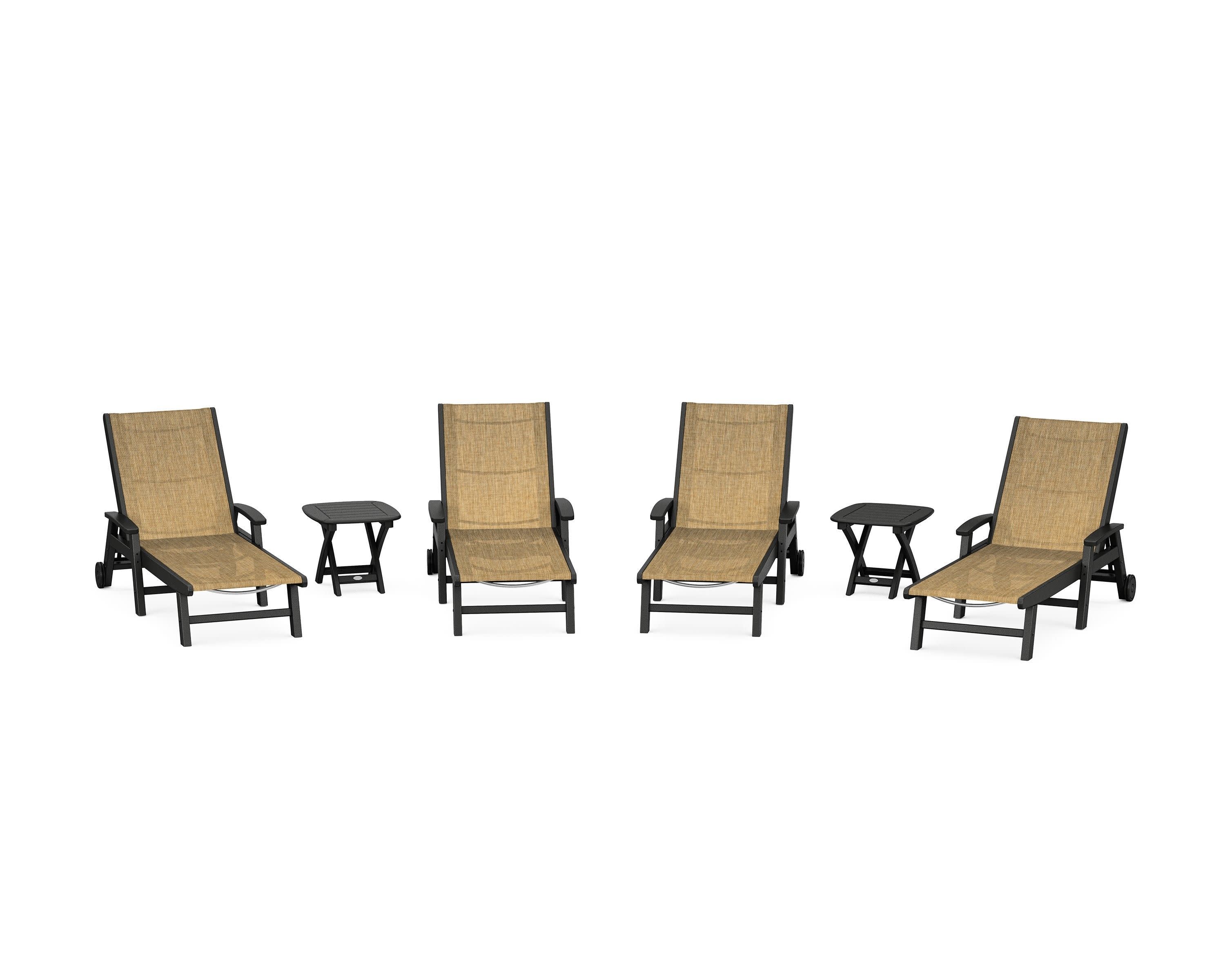 Coastal Chaise 6-Piece Set with Wheels in Black / Burlap Sling