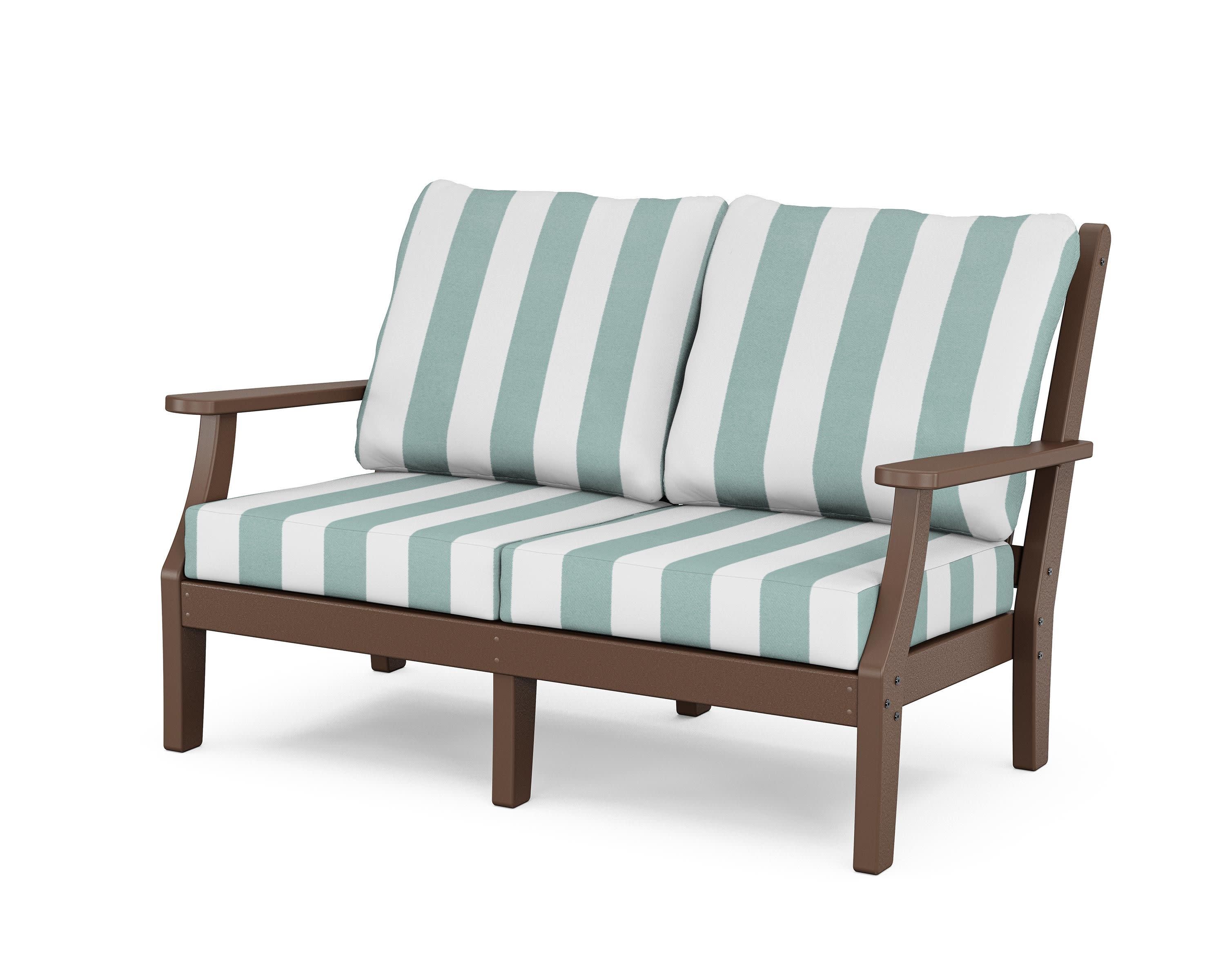 Wovendale Deep Seating Loveseat in Mahogany / Cabana Stripe Glacier Spa