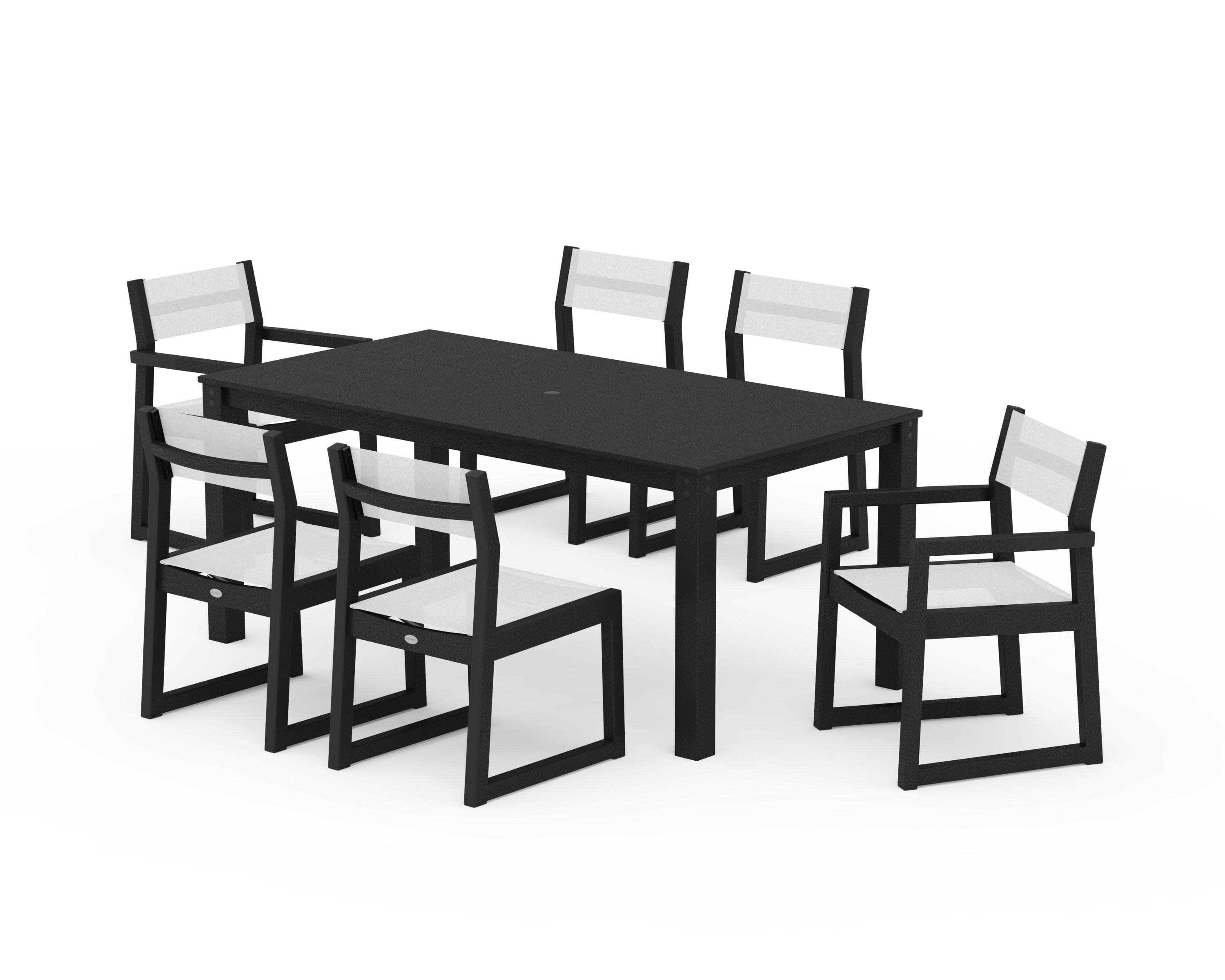 EDGE Sling 7-Piece Parsons Dining Set in Black / White Sling