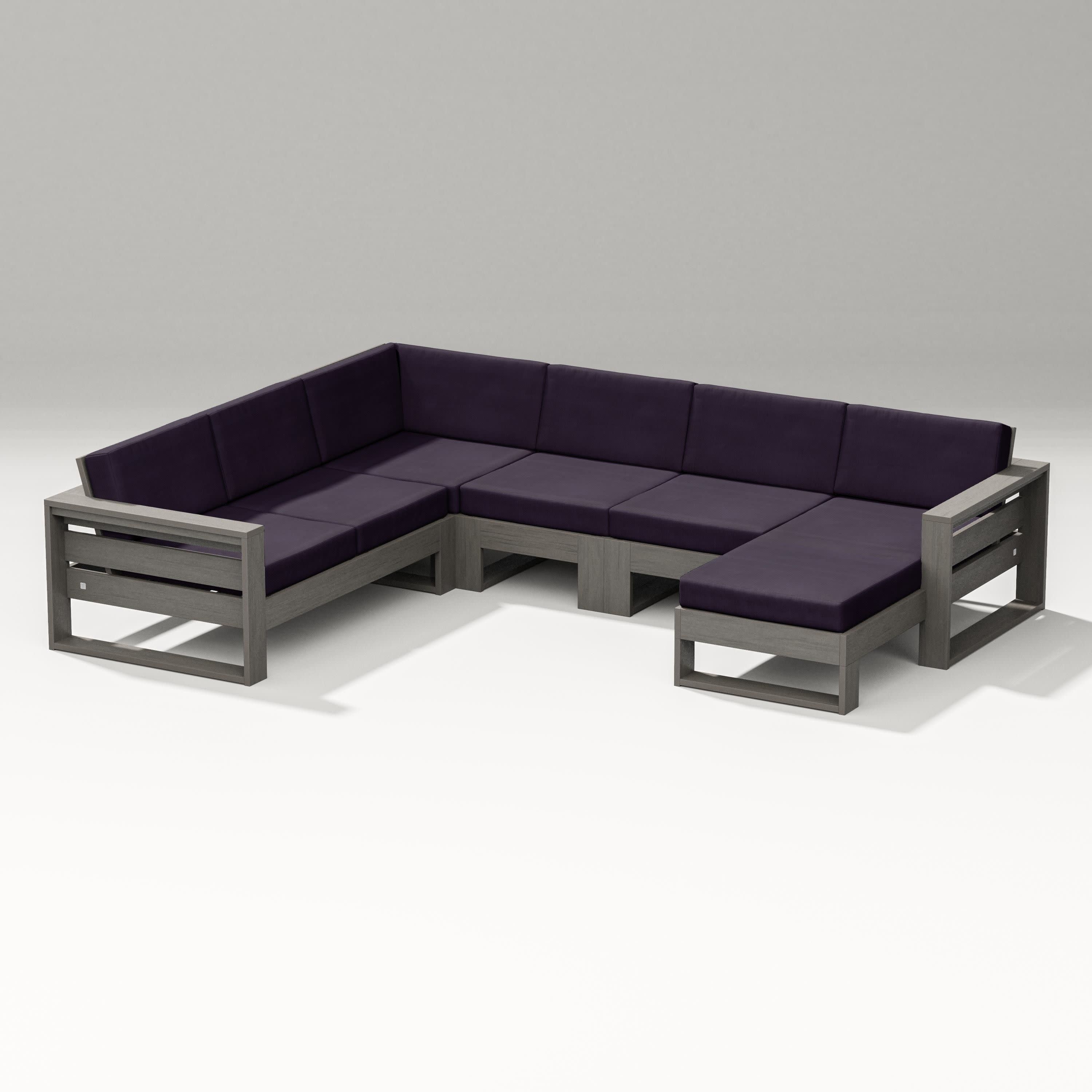 Latitude Corner Sectional with Right Chaise in Driftwood / Navy Linen