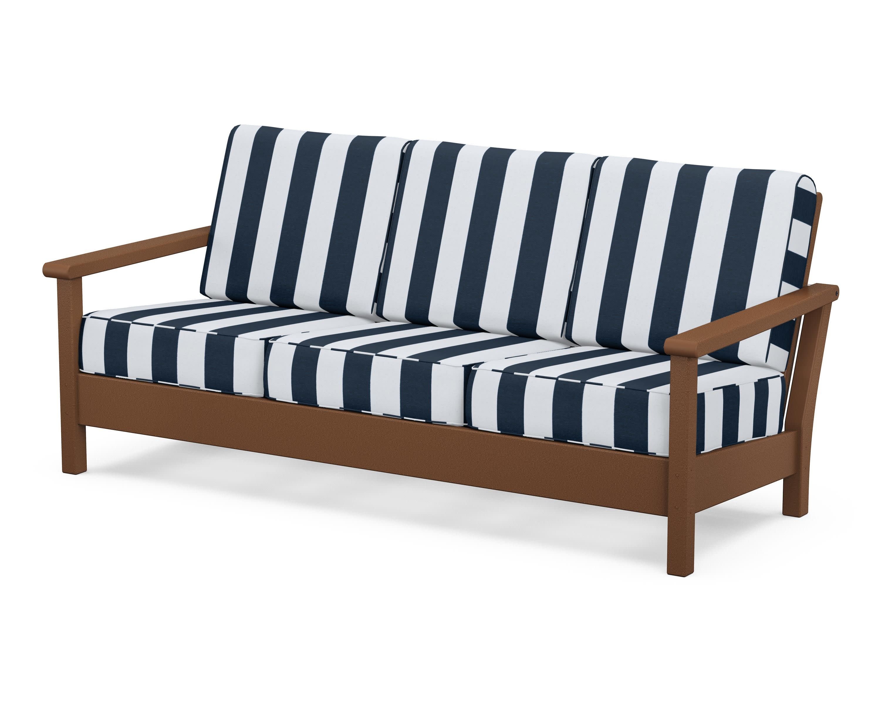 Harbour Deep Seating Sofa in Teak / Cabana Stripe Marine Indigo