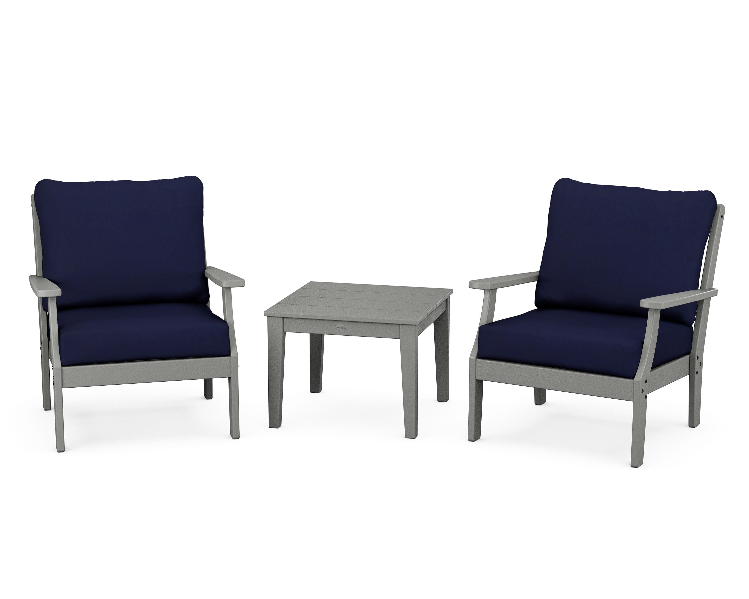 Braxton 3-Piece Deep Seating Set in Slate Grey / Navy