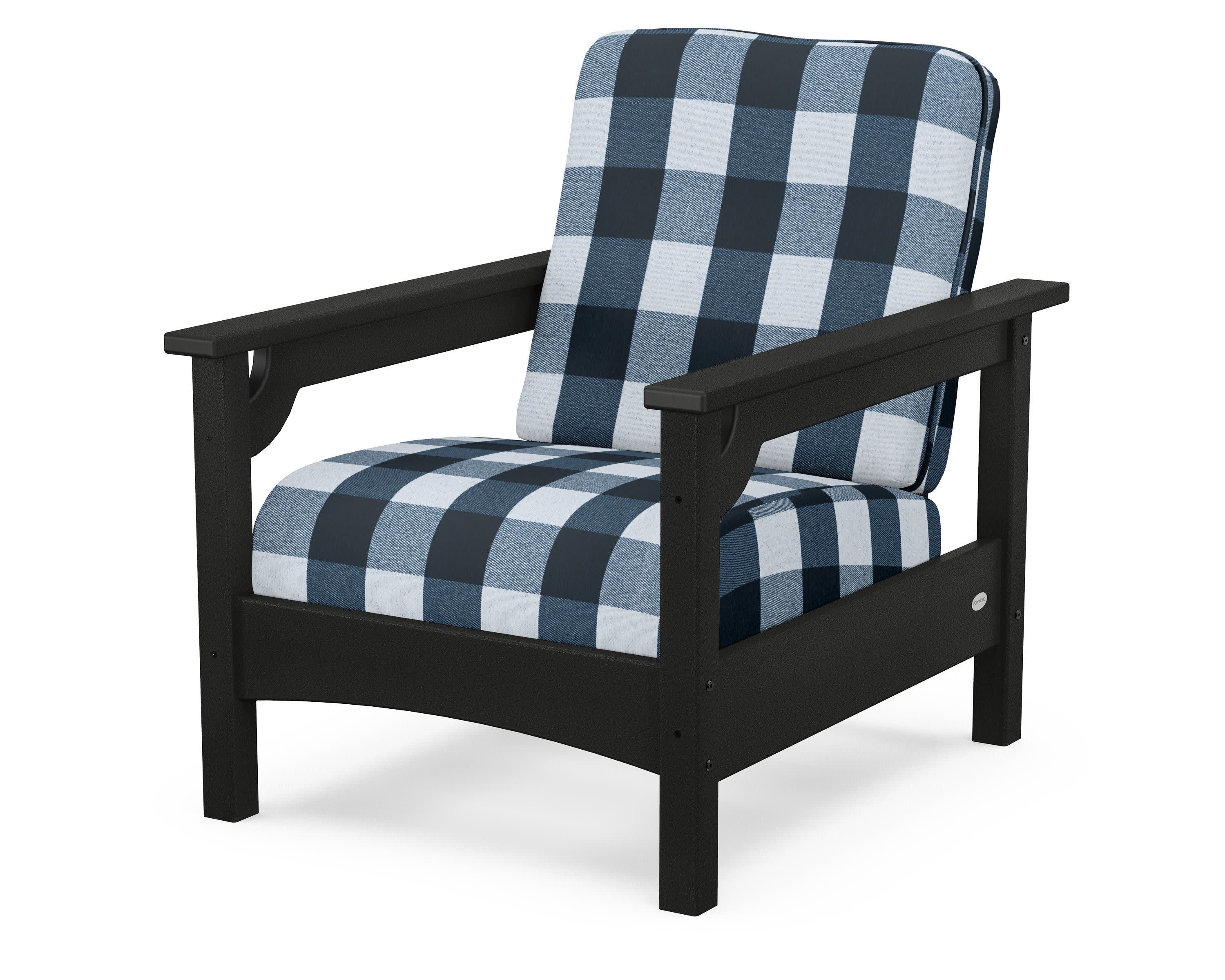 Club Chair in Black / Buffalo Plaid Marine Indigo