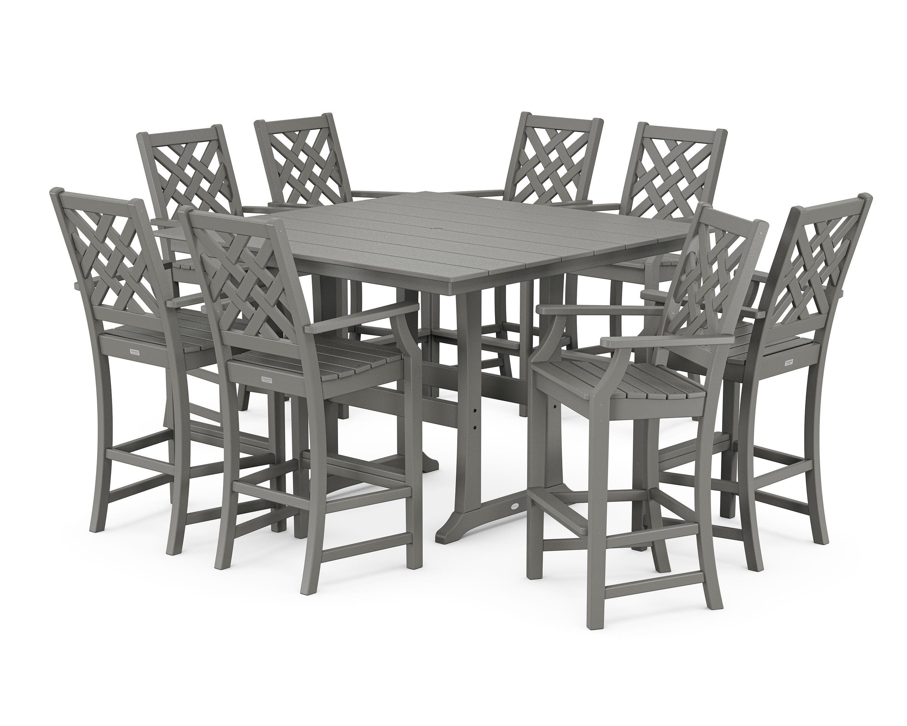Wovendale 9-Piece Square Farmhouse Bar Set with Trestle Legs in Slate Grey