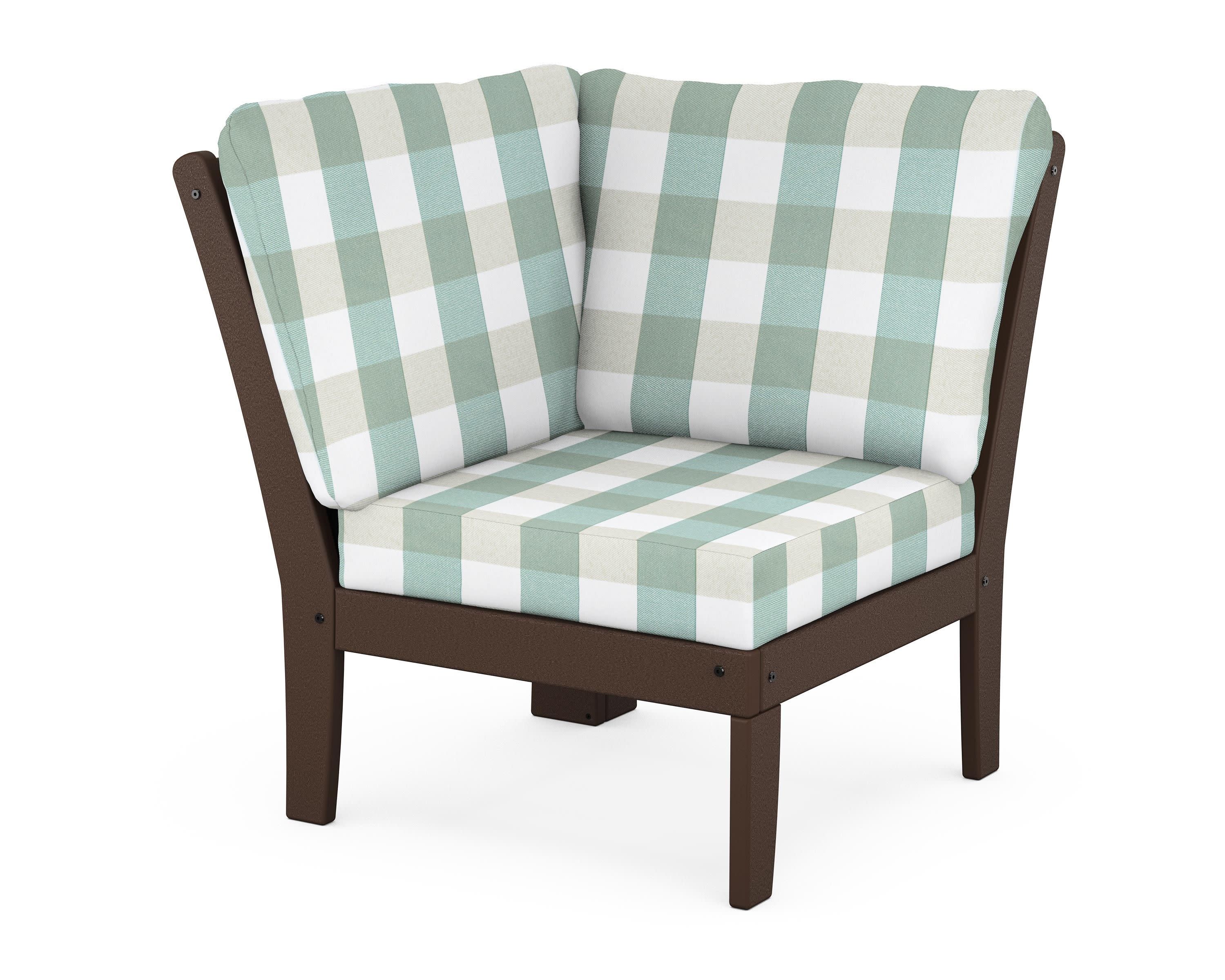 Braxton Modular Corner Chair in Mahogany / Buffalo Plaid Glacier Spa