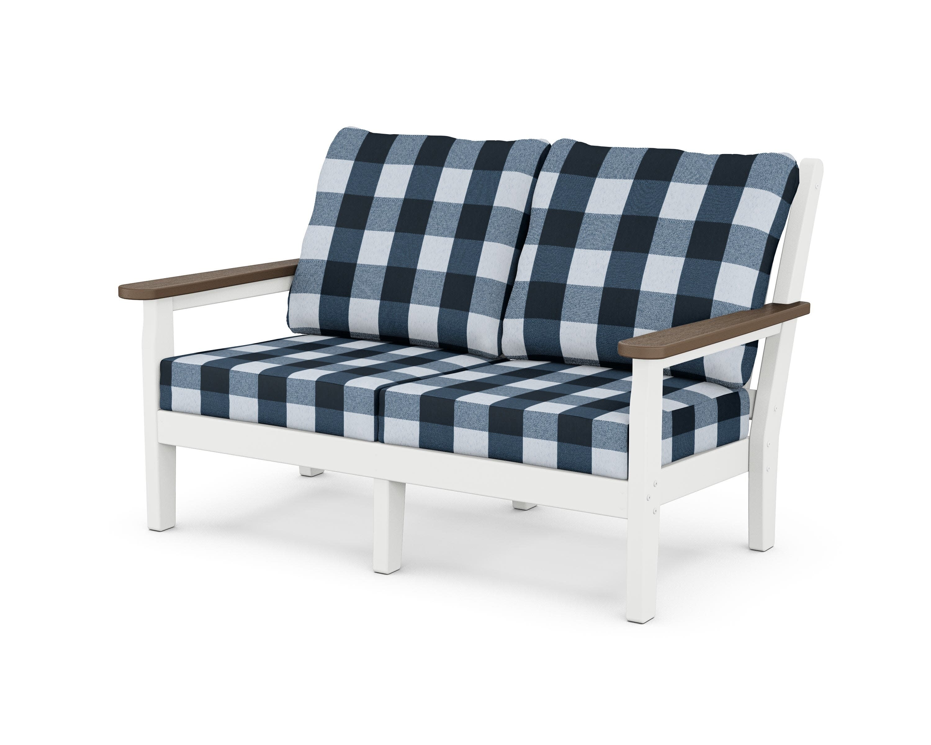 Chippendale Deep Seating Loveseat in White / Kona / Buffalo Plaid Marine Indigo