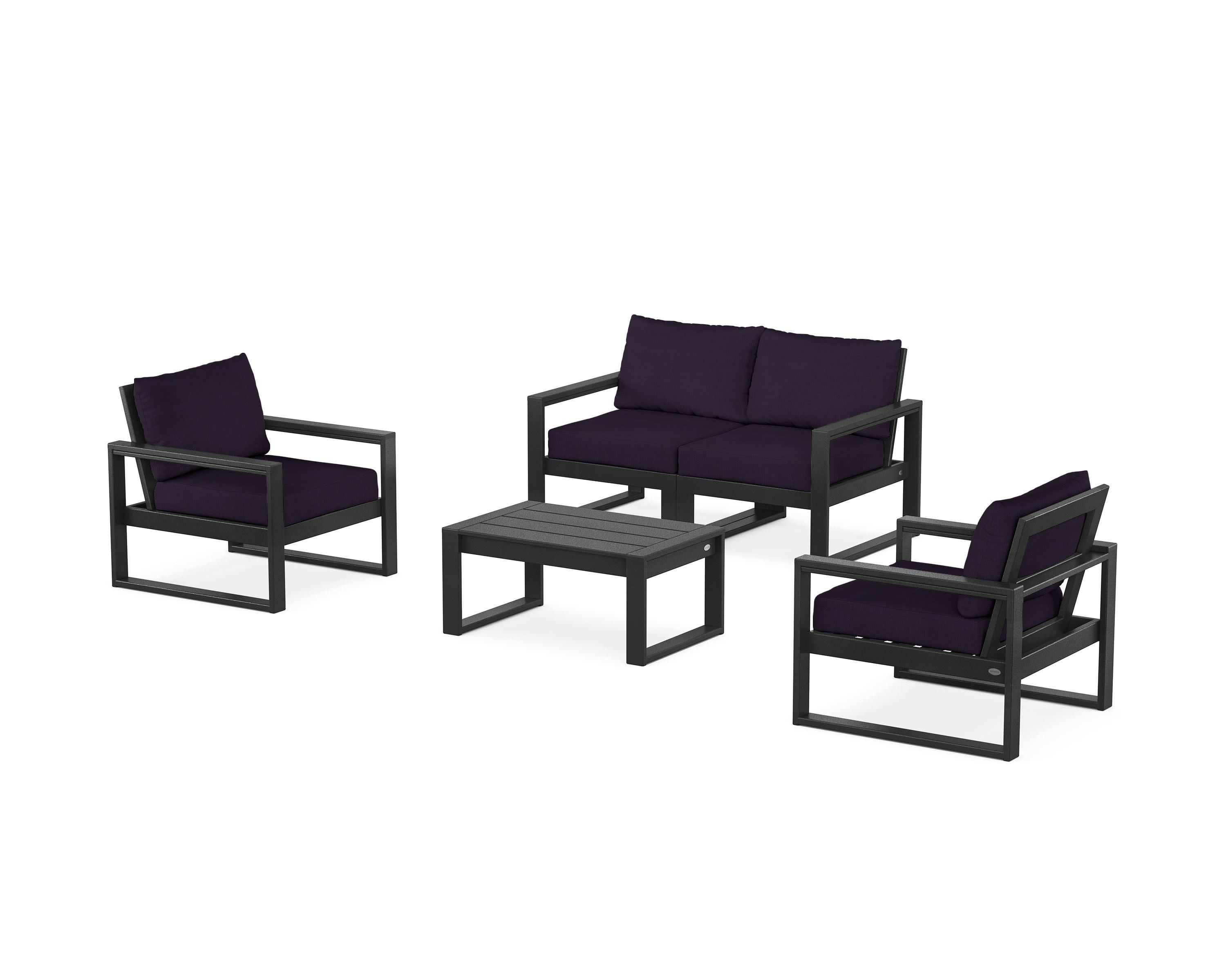 EDGE Sectional 4-Piece Deep Seating Set with Loveseat in Black / Navy Linen